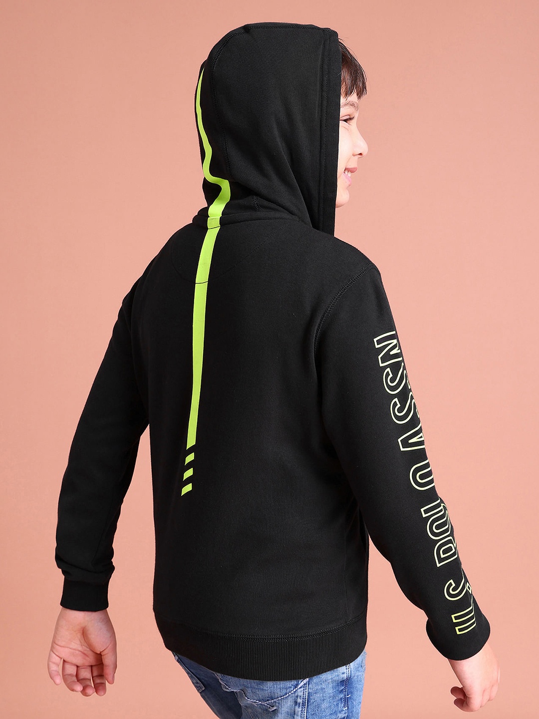

U.S. Polo Assn. Kids Boys Black Hooded Pure Cotton Front-Open Sweatshirt