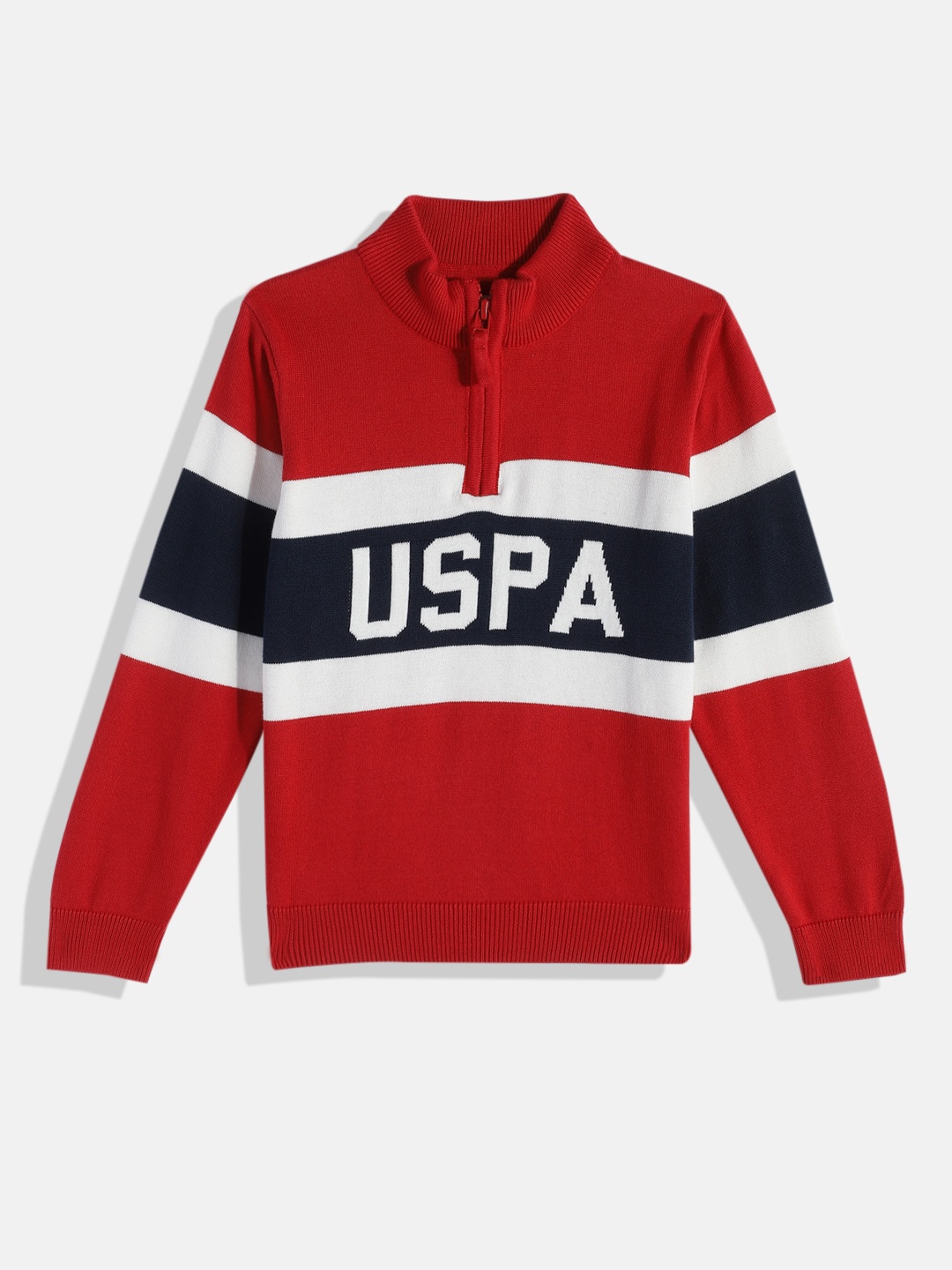 

U.S. Polo Assn. Kids Boys Red & White Colourblocked Pure Cotton Pullover