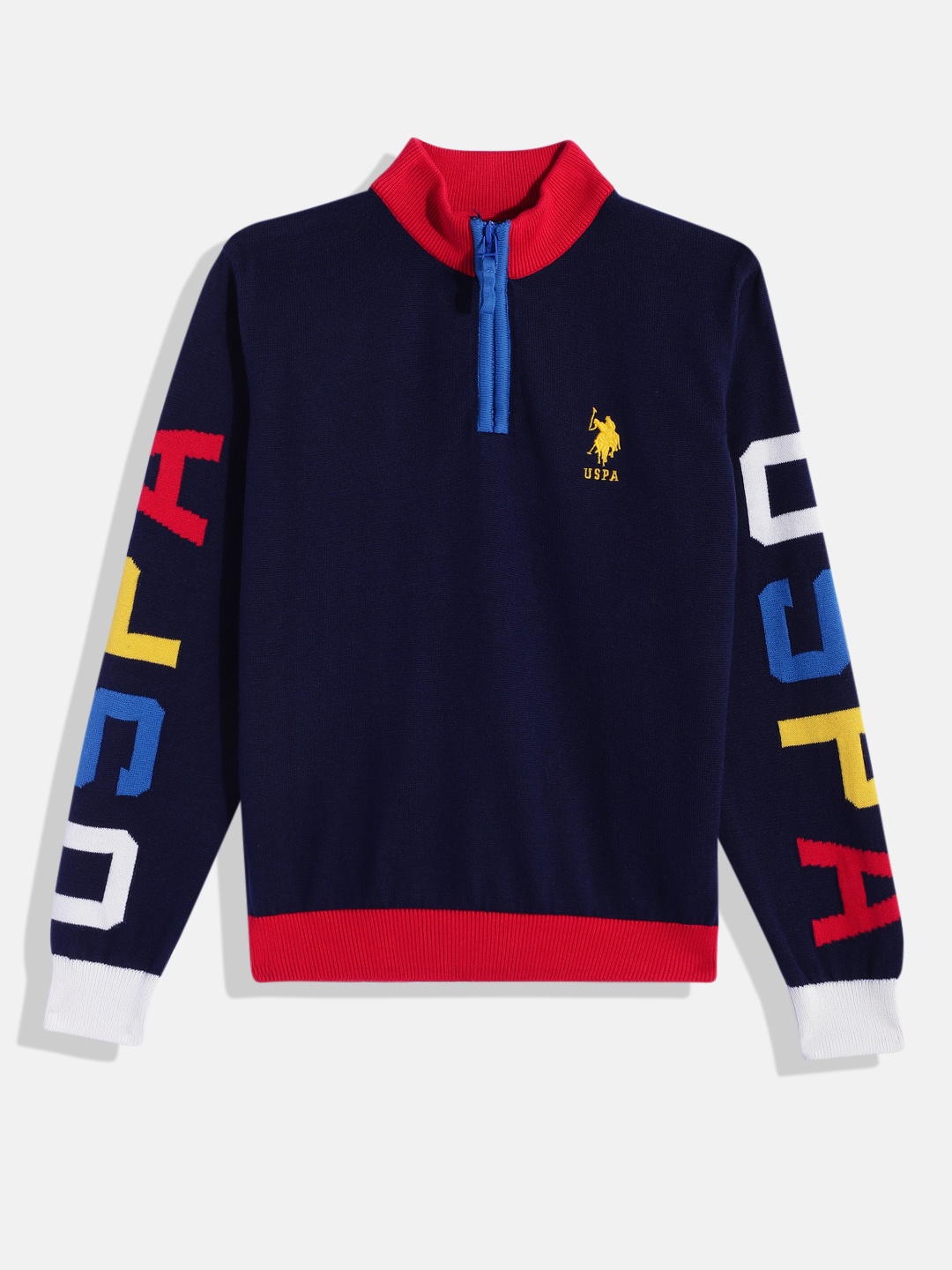 

U.S. Polo Assn. Kids Boys Navy Blue & Red Pure Cotton Pullover