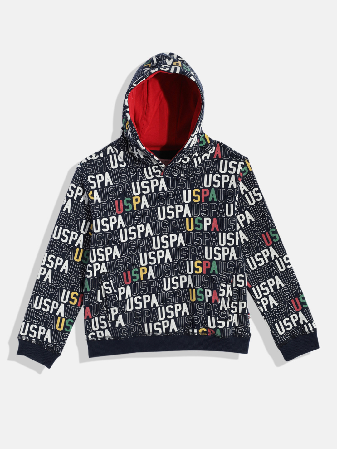 

U.S. Polo Assn. Kids Boys Navy Blue Printed Hooded Sweatshirt