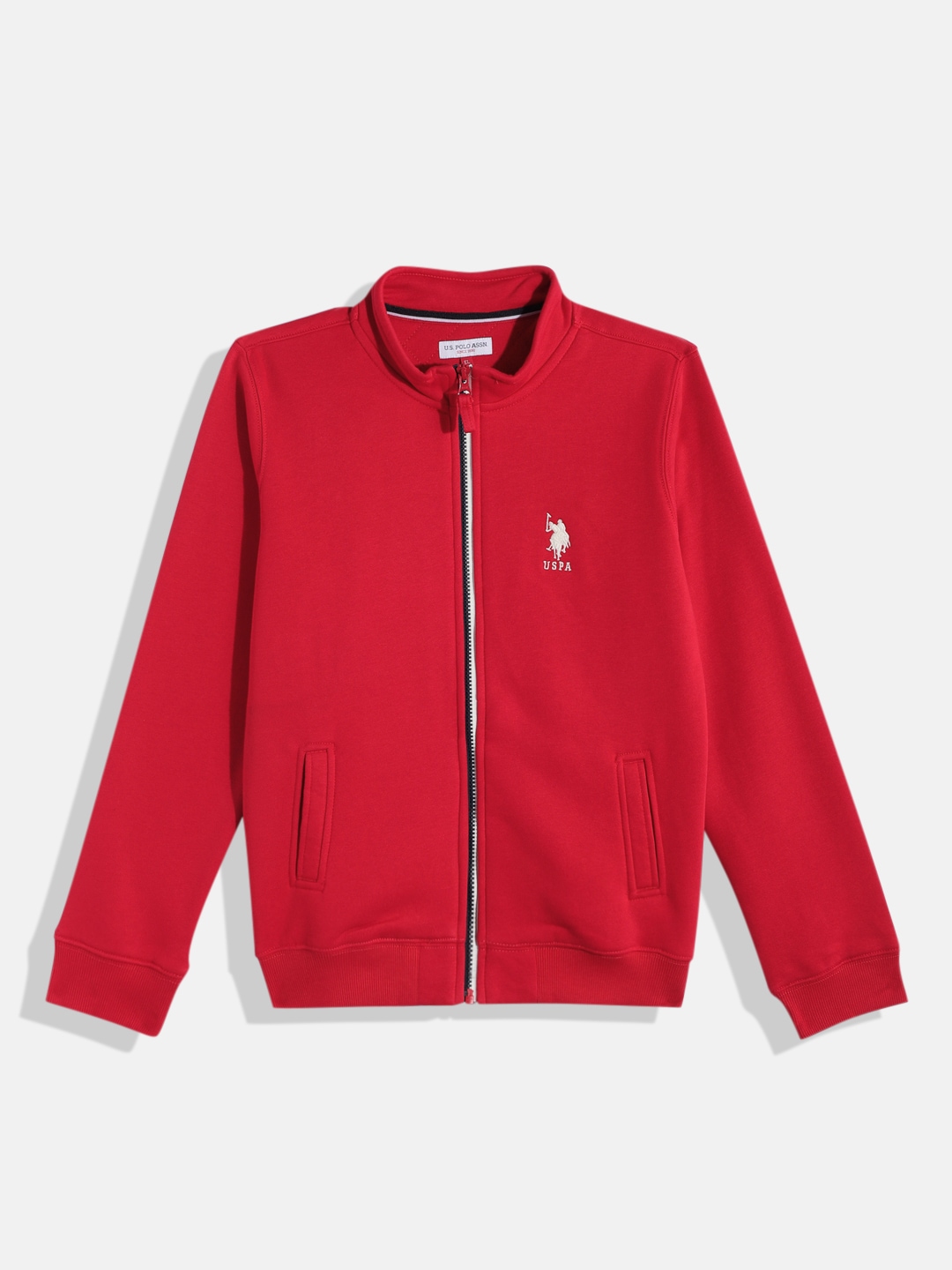 

U.S. Polo Assn. Kids Boys Red Brand Logo Self Design Front Open Front-Open Sweatshirt