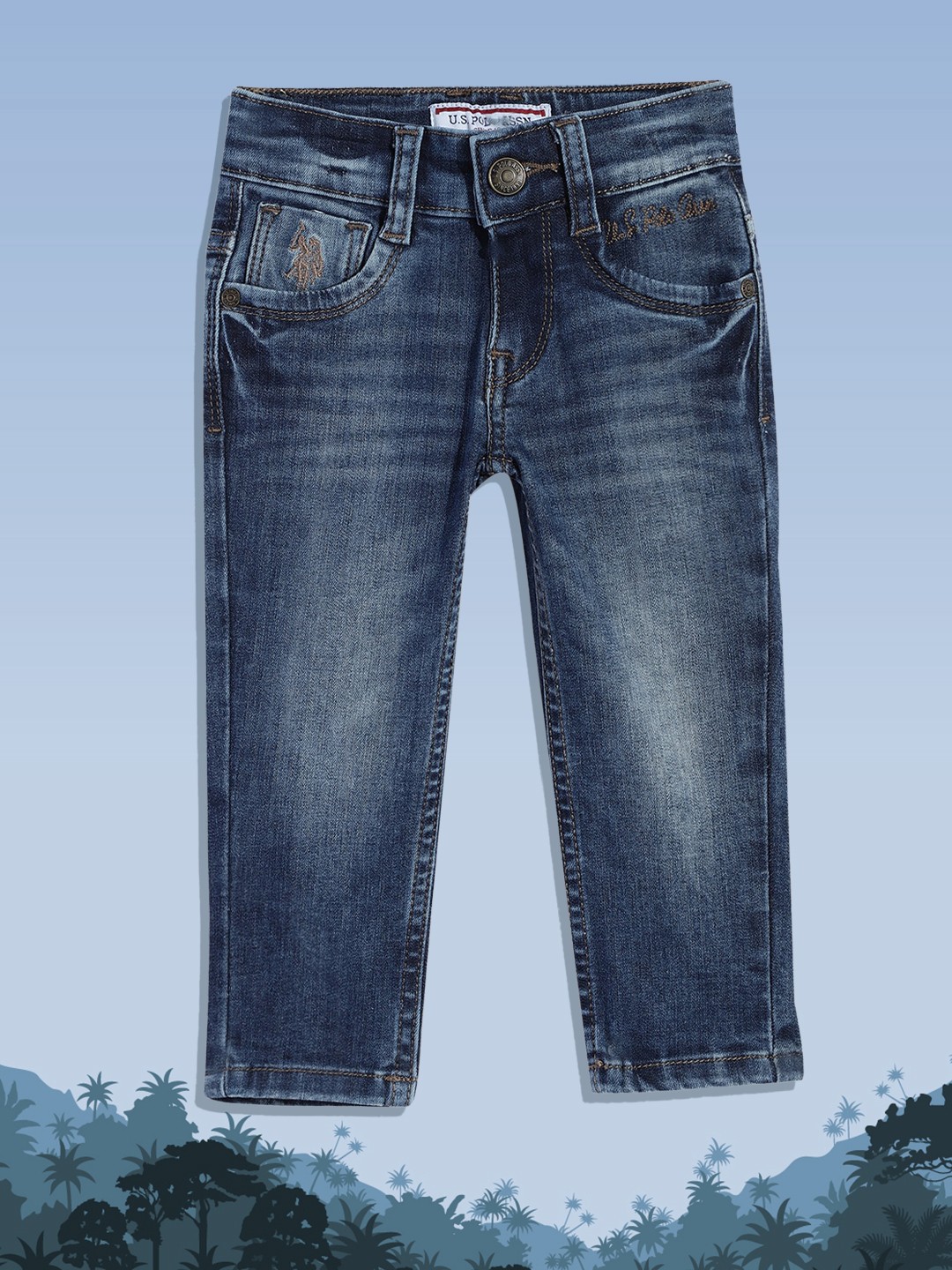 

U S Polo Assn Kids Boys Blue Slim Fit Heavy Fade Stretchable Jeans