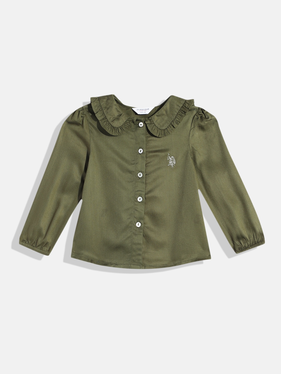 

U.S. Polo Assn. Kids Girls Olive Green Solid Shirt Style Top