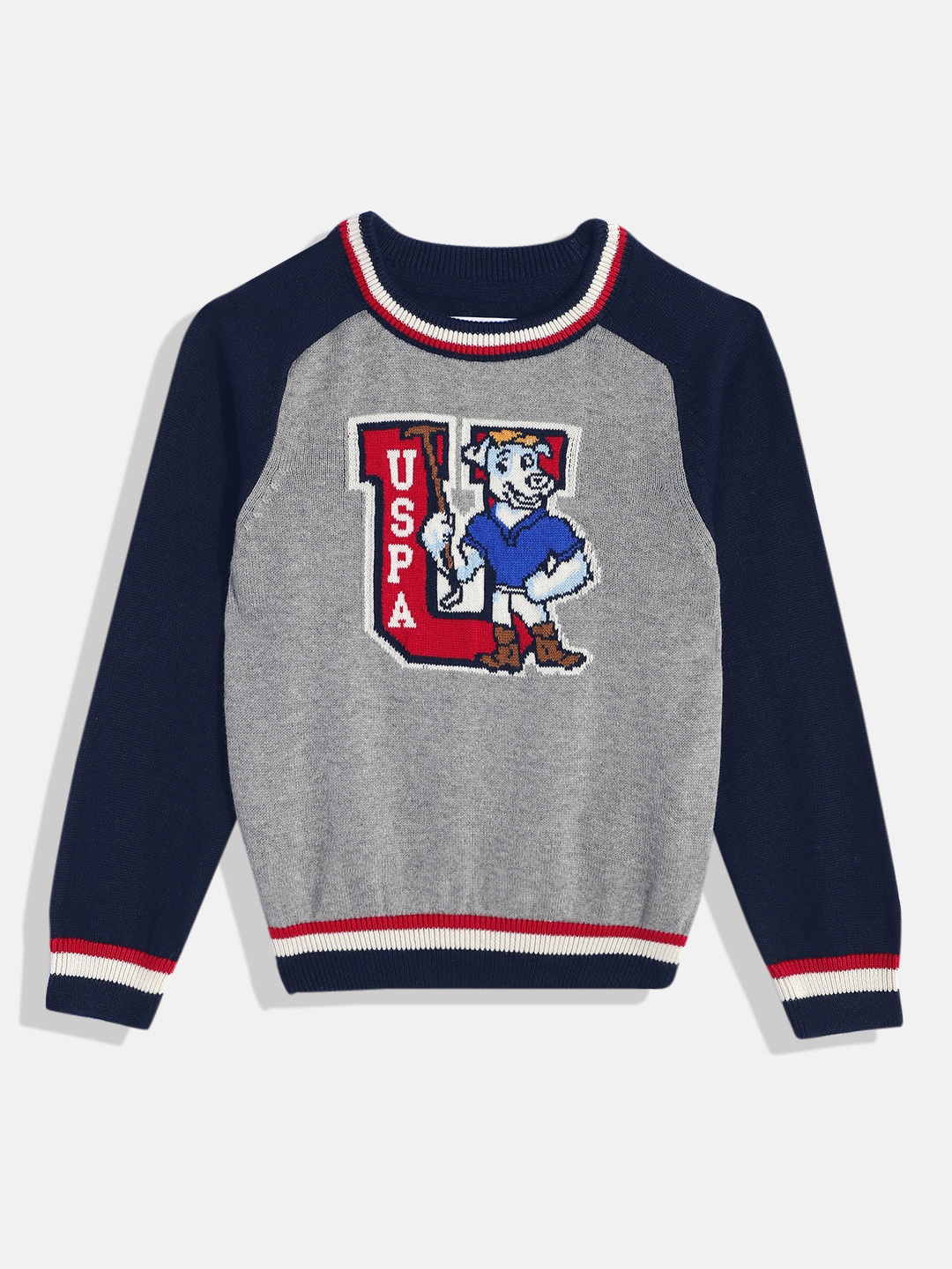 

U.S. Polo Assn. Kids Boys Grey & Navy Blue Colourblocked Pullover