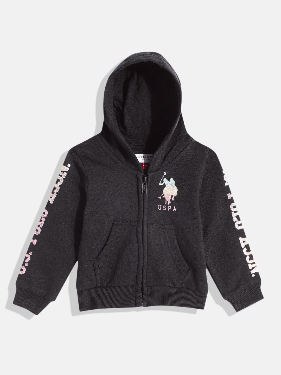 

U.S. Polo Assn. Kids Girls Black Hooded Pure Cotton Sweatshirt