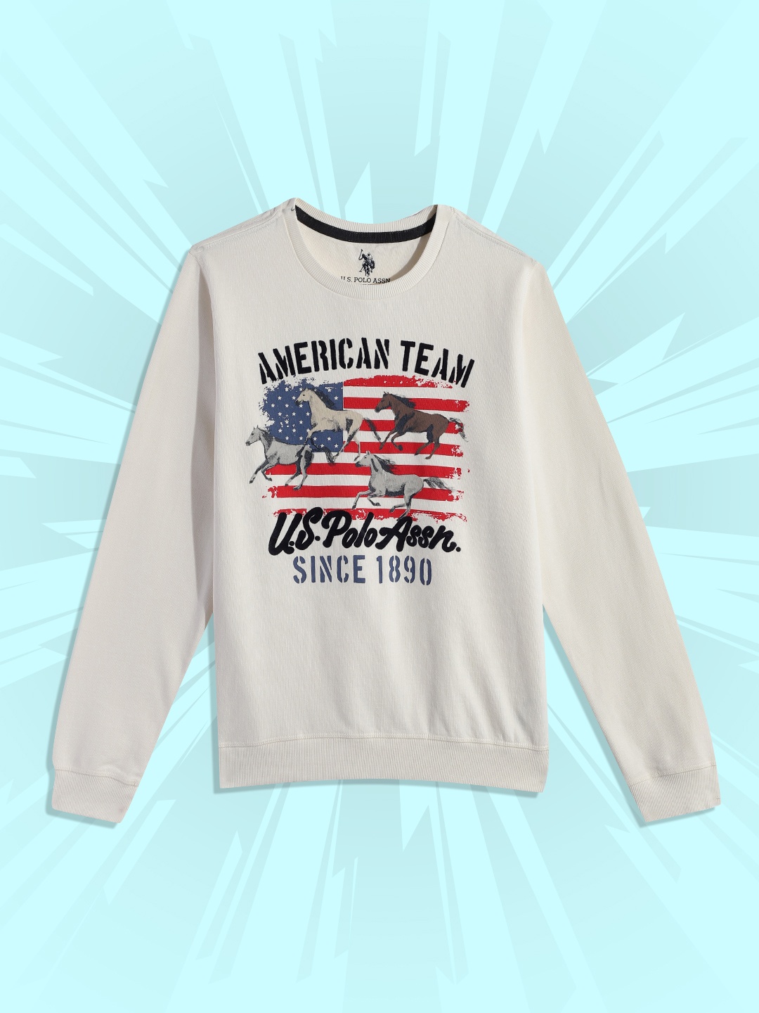 U.S. Polo Assn. Kids Boys Off White Brand Logo Print Pure Cotton Sweatshirt