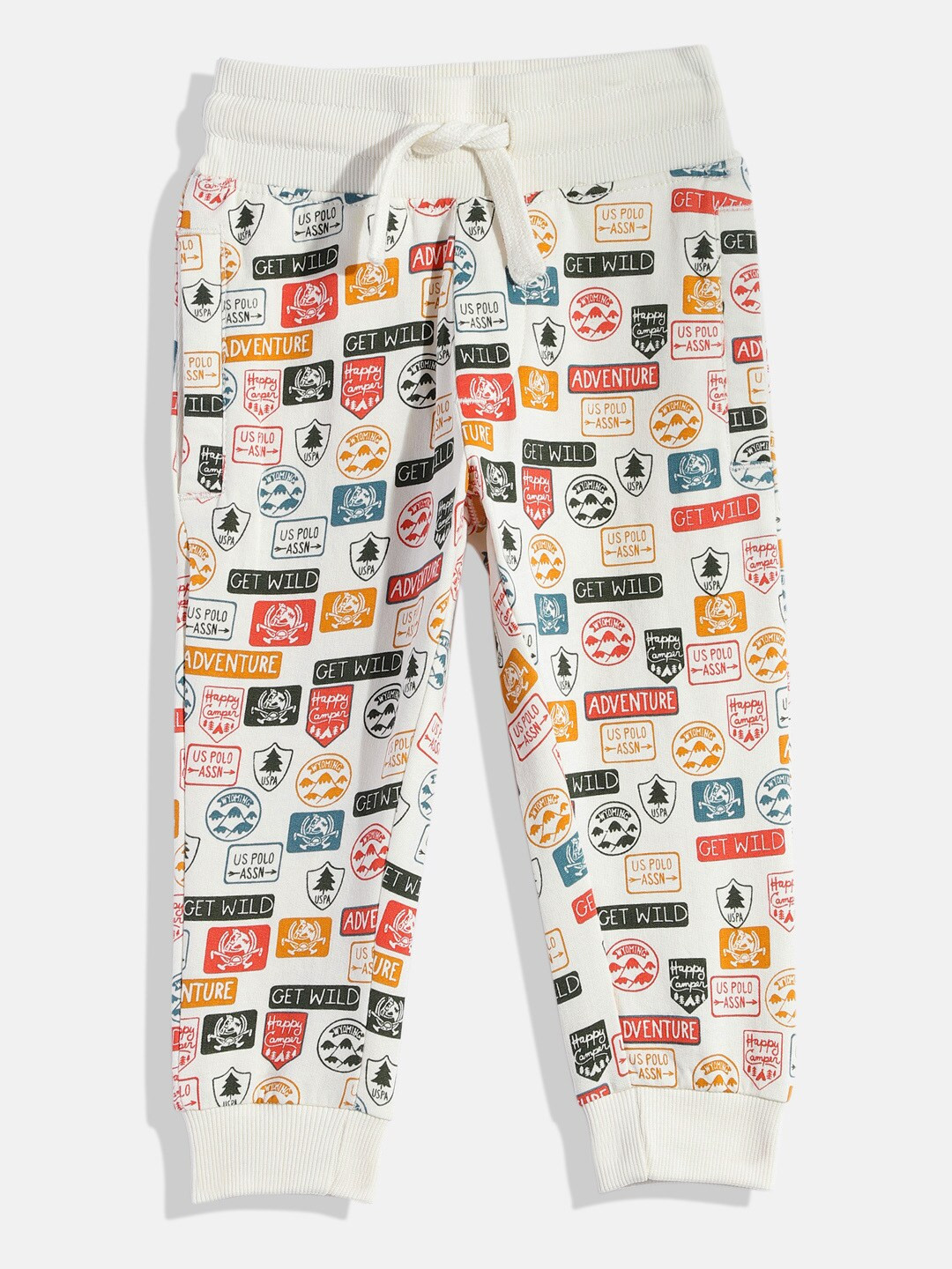 

U.S. Polo Assn. Kids Boys Off-White Printed Pure Cotton Joggers