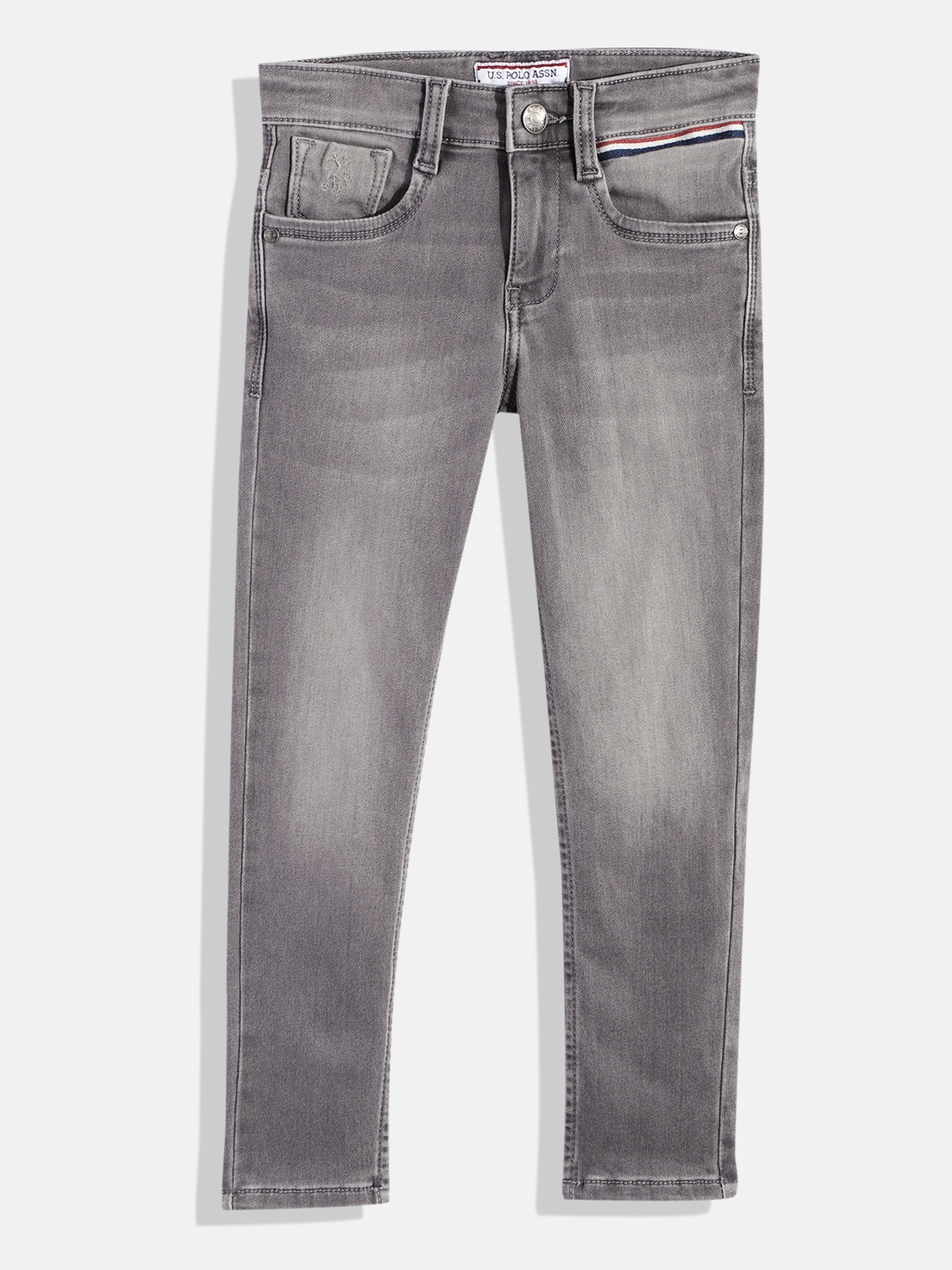 

U.S. Polo Assn. Kids Boys Grey Skinny Fit Heavy Fade Stretchable Jeans