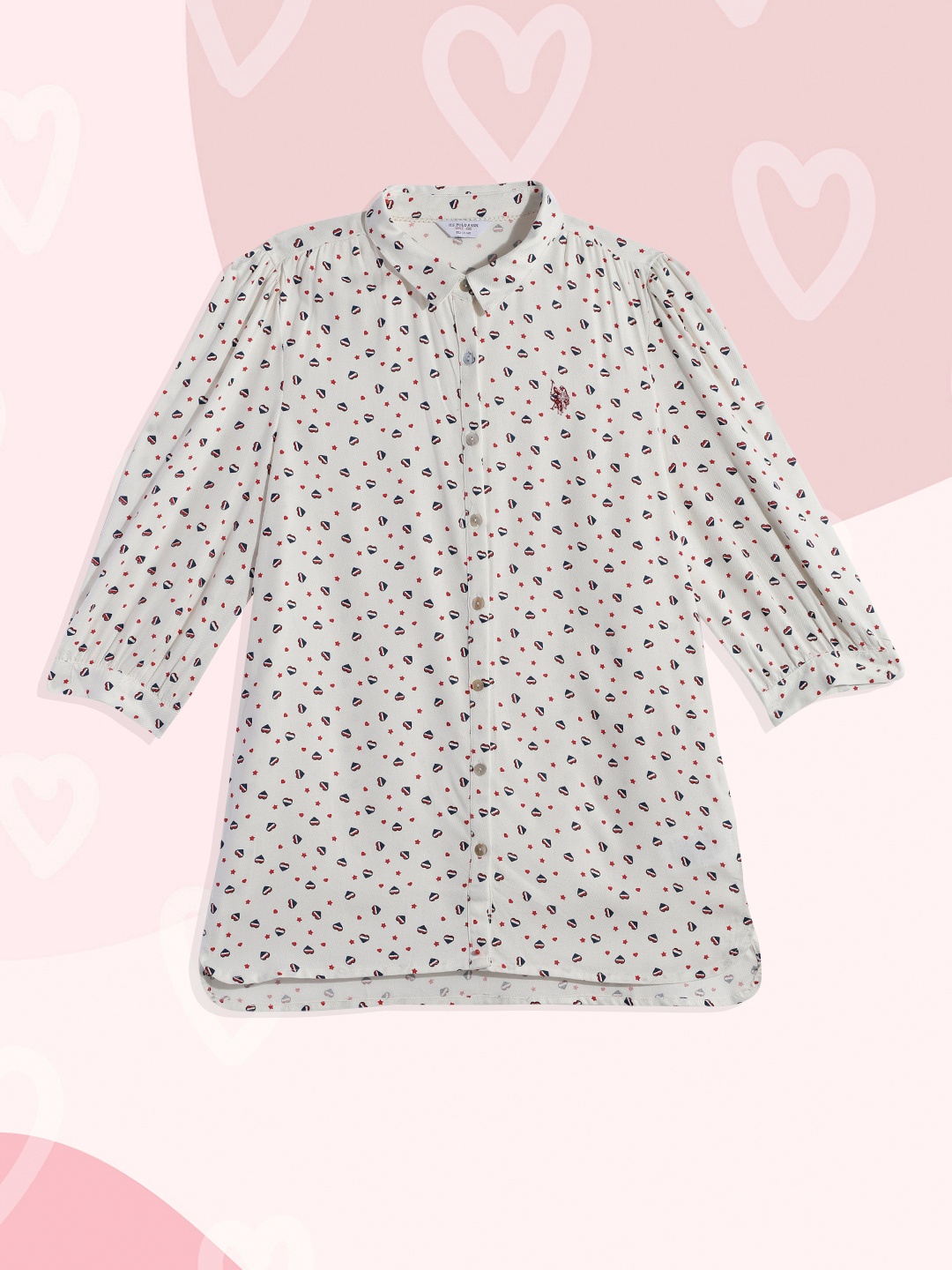 

U.S. Polo Assn. Kids Girls White Printed Shirt Style Top