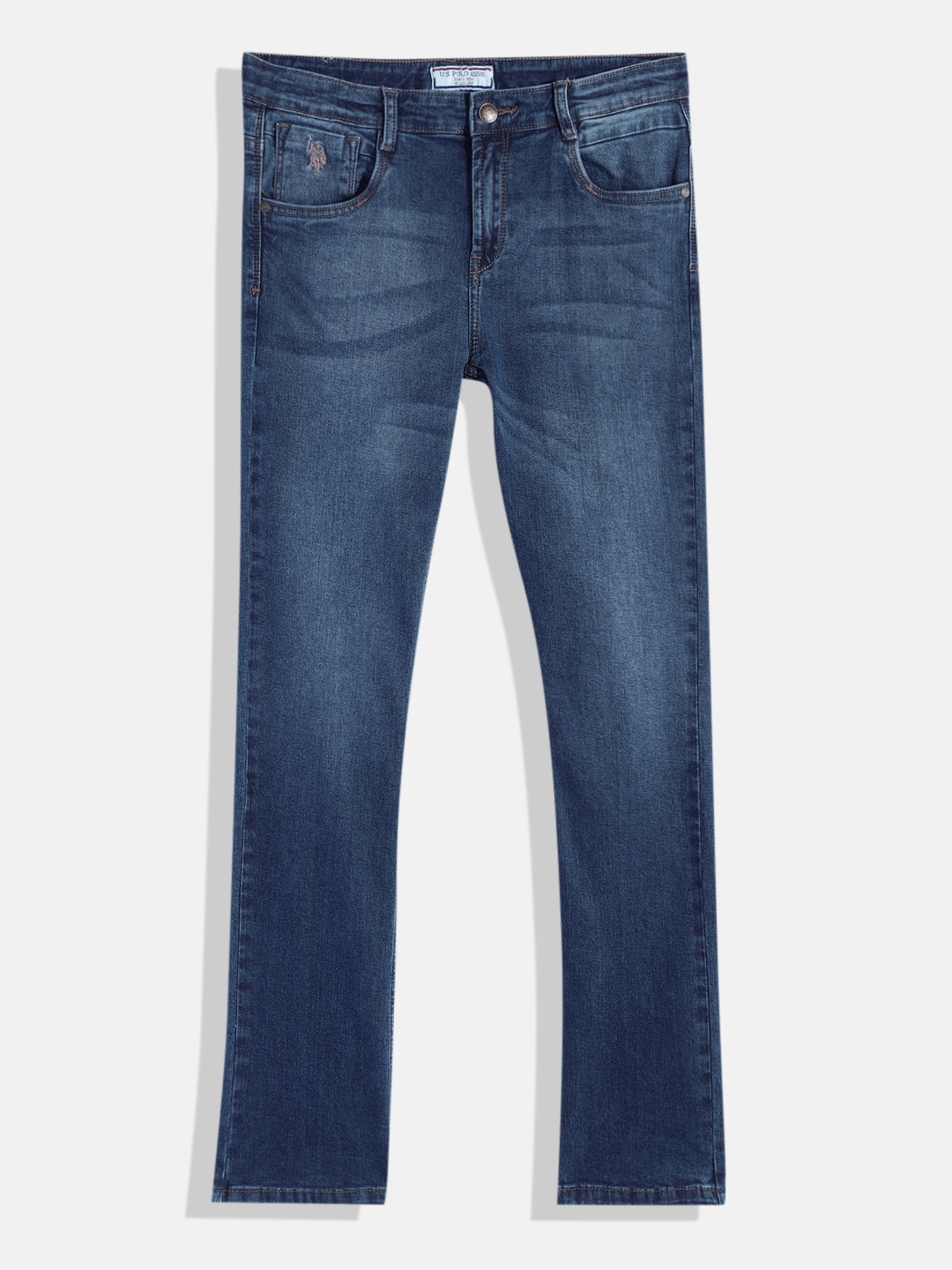 

U.S. Polo Assn. Kids Boys Relaxed Fit Mid-Rise Light Fade Stretchable Jeans, Blue