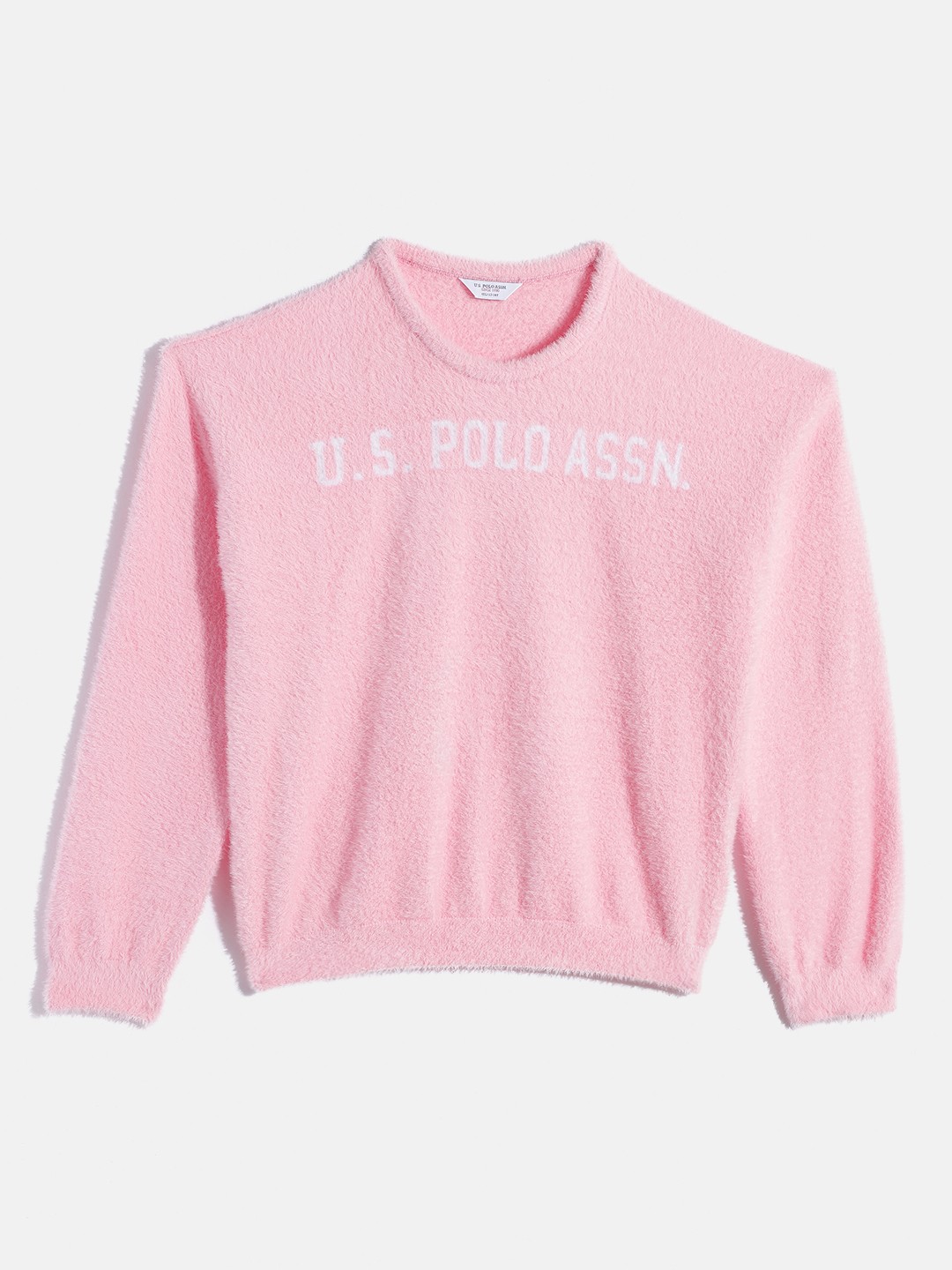 

U.S. Polo Assn. Kids Girls Pink Brand Logo Print Pullover