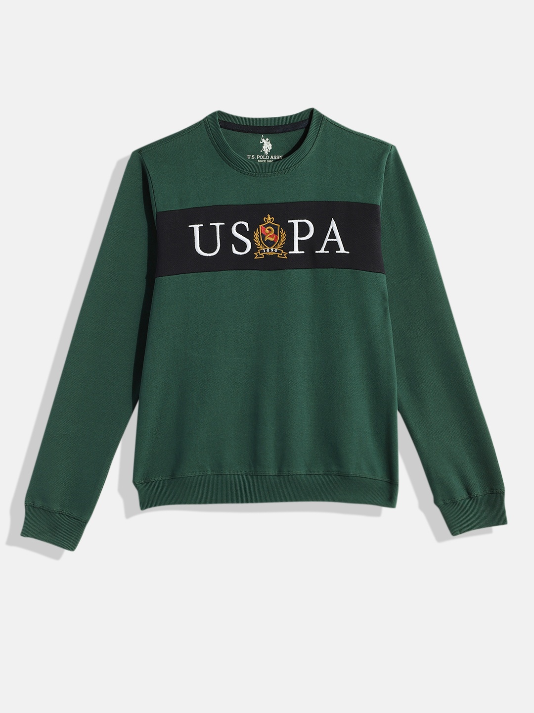 

U.S. Polo Assn. Kids Boys Green Brand Logo Printed Round Neck Sweatshirt