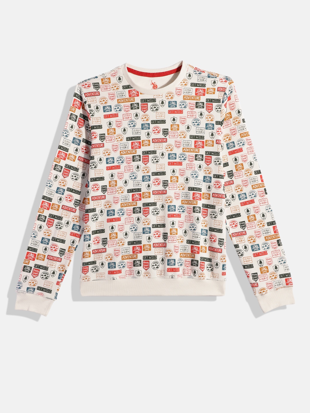 

U.S. Polo Assn. Kids Boys Off White Printed Pure Cotton Sweatshirt