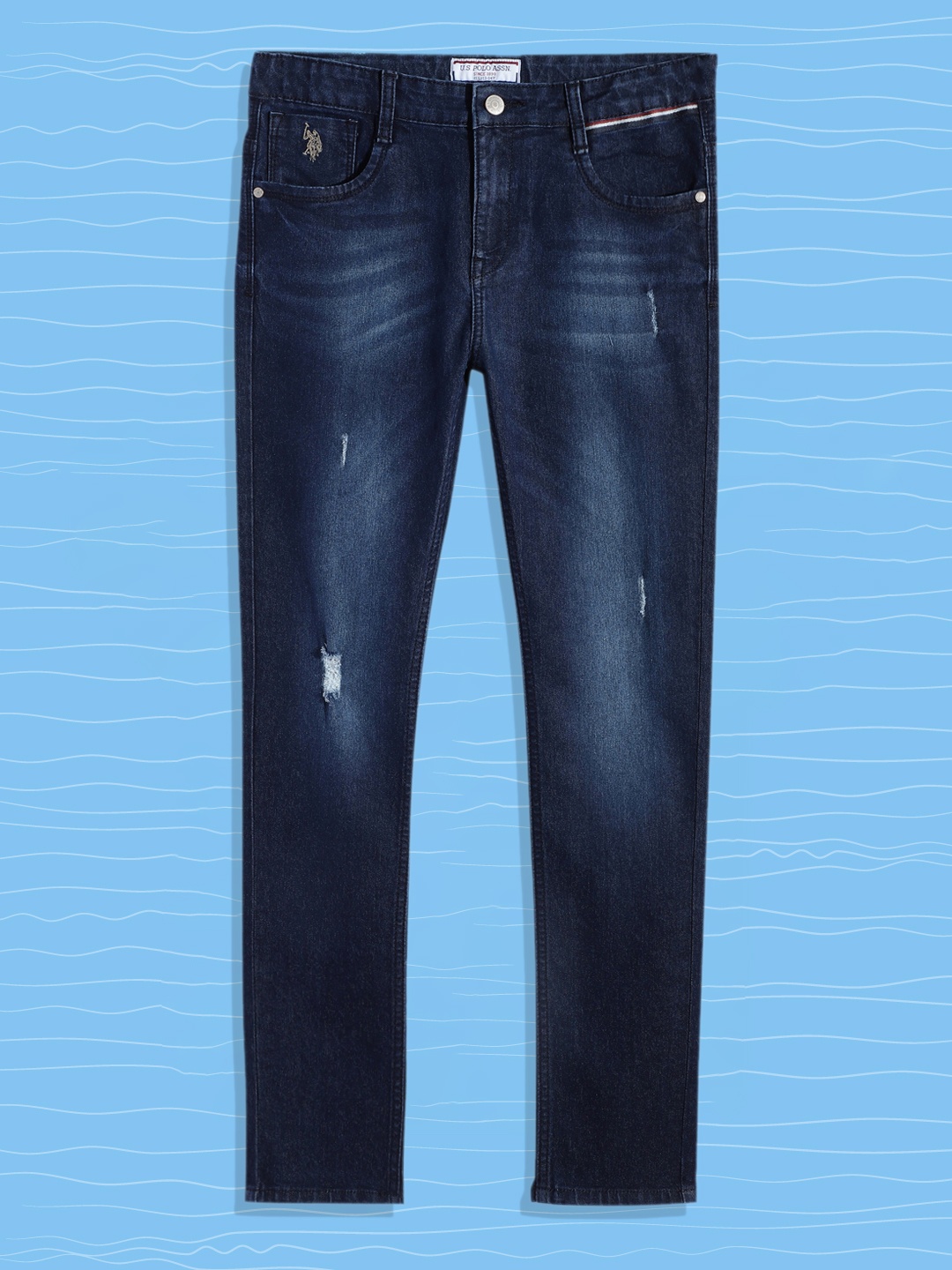 

U.S. Polo Assn. Kids Boys Blue Skinny Fit Low Distress Light Fade Stretchable Jeans