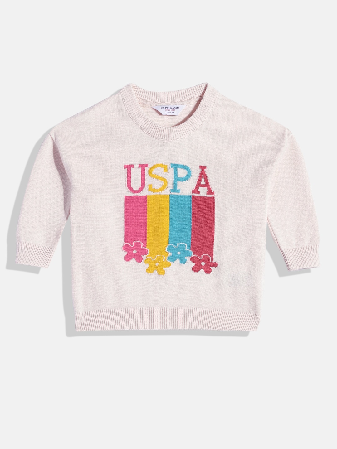 

U.S. Polo Assn. Kids Girls Off White Printed Pure Cotton Pullover