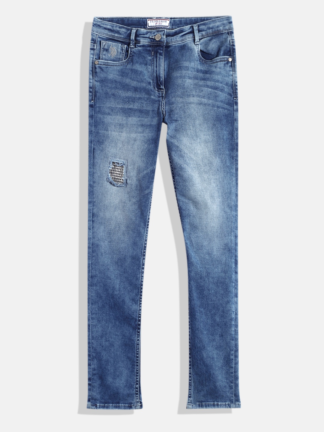 

U.S. Polo Assn. Kids Girls Slim Fit Low Distress Stretchable Jeans, Blue