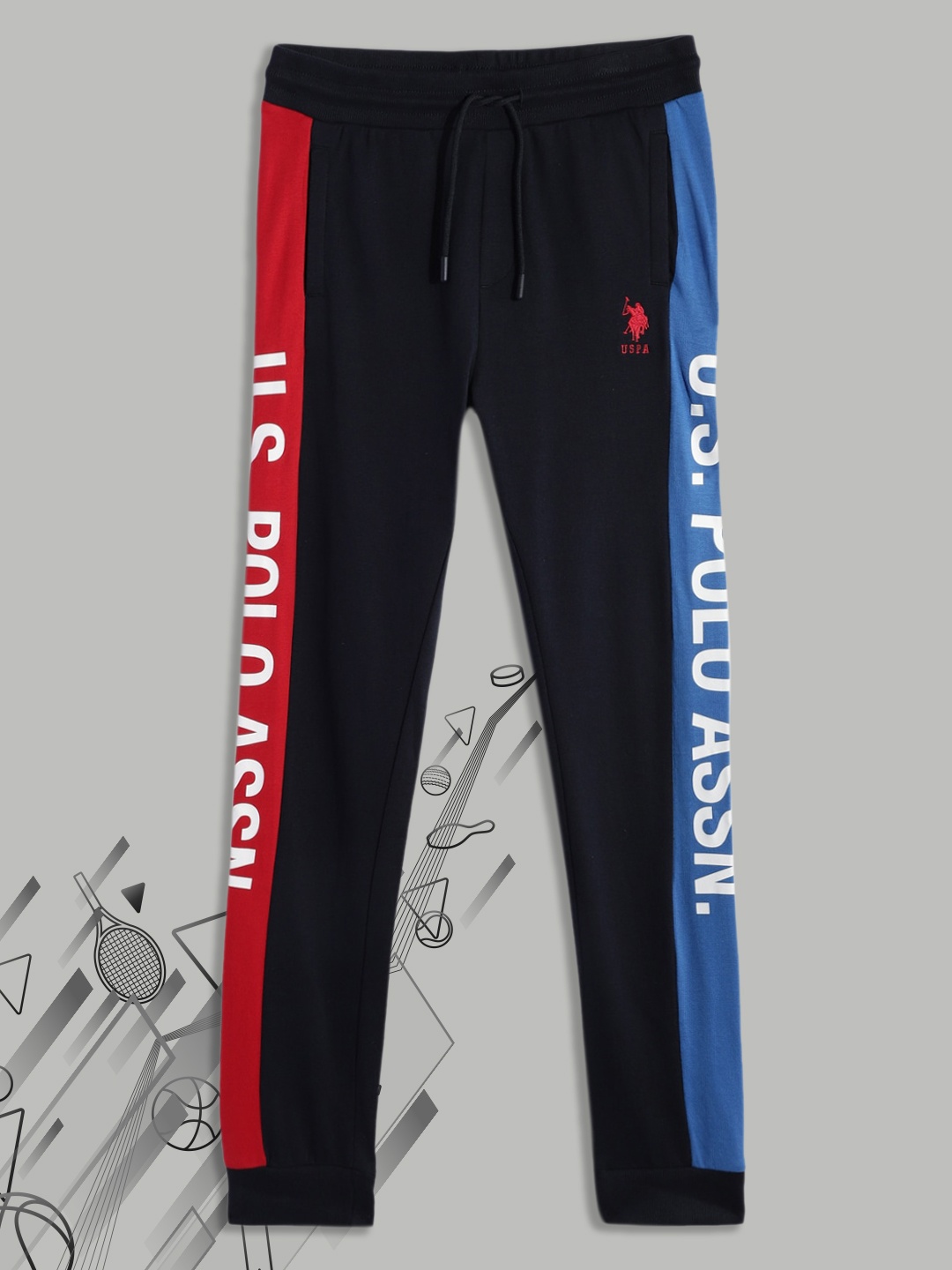

U.S. Polo Assn. Kids Boys Navy Blue Printed Pure Cotton Joggers