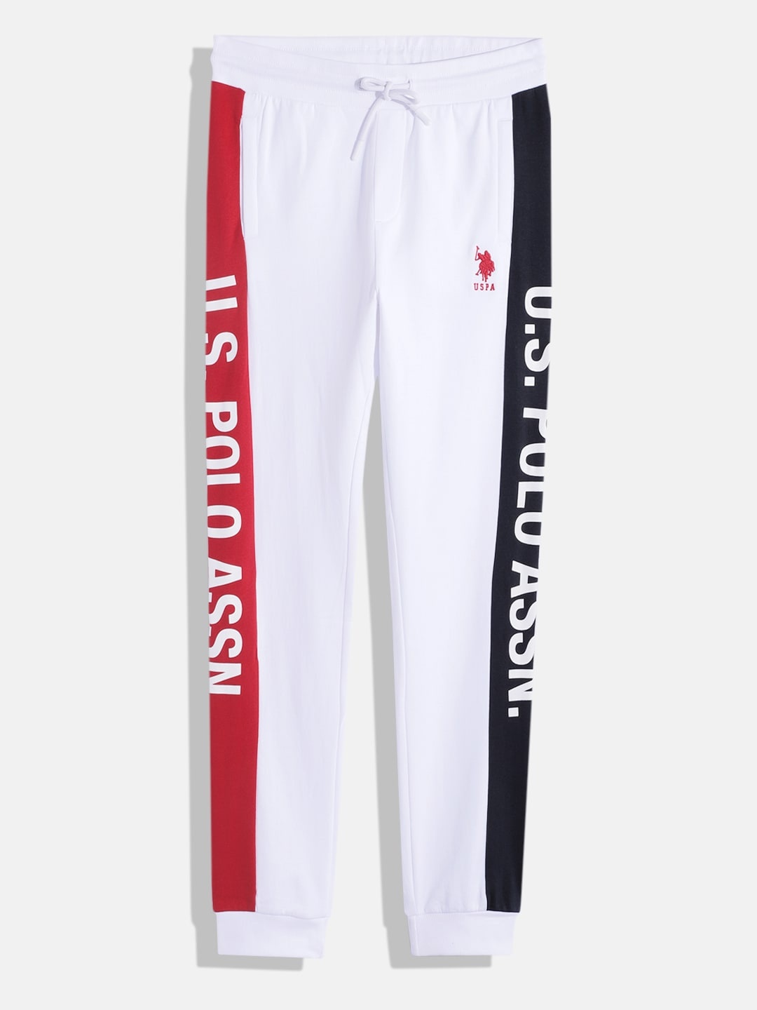 U.S. Polo Assn. Kids Boys Brand Logo Printed Pure Cotton Joggers, White