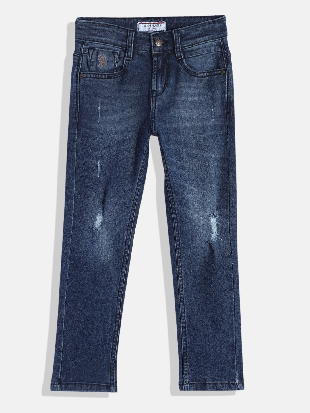 

U.S.Polo Assn. Kids Boys Blue Slim Fit Mildly Distressed Stretchable Jeans