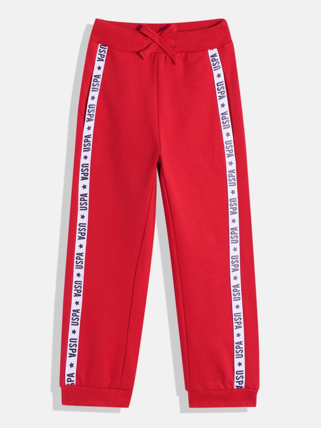 U.S. Polo Assn. Kids Girls Mid-Rise Knitted Joggers With Brand Logo Side Taping Detail, Red