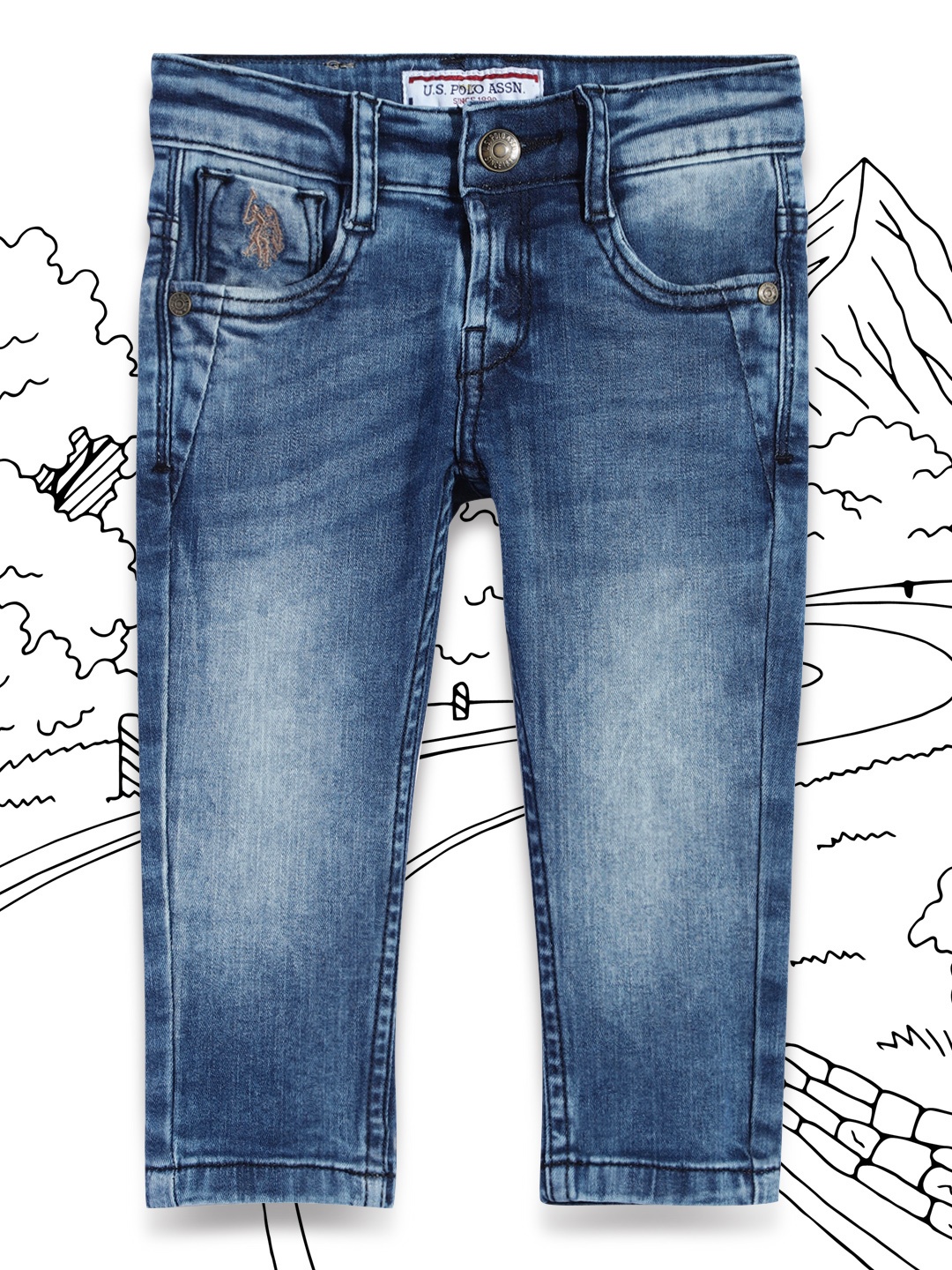 

U S Polo Assn Kids Boys Blue Skinny Fit Heavy Fade Stretchable Jeans