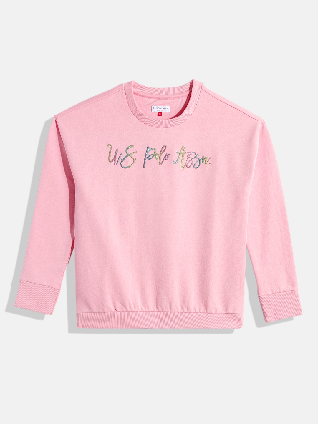 

U.S. Polo Assn. Kids Girls Pink Brand Logo Print Sweatshirt With Embellished Detail