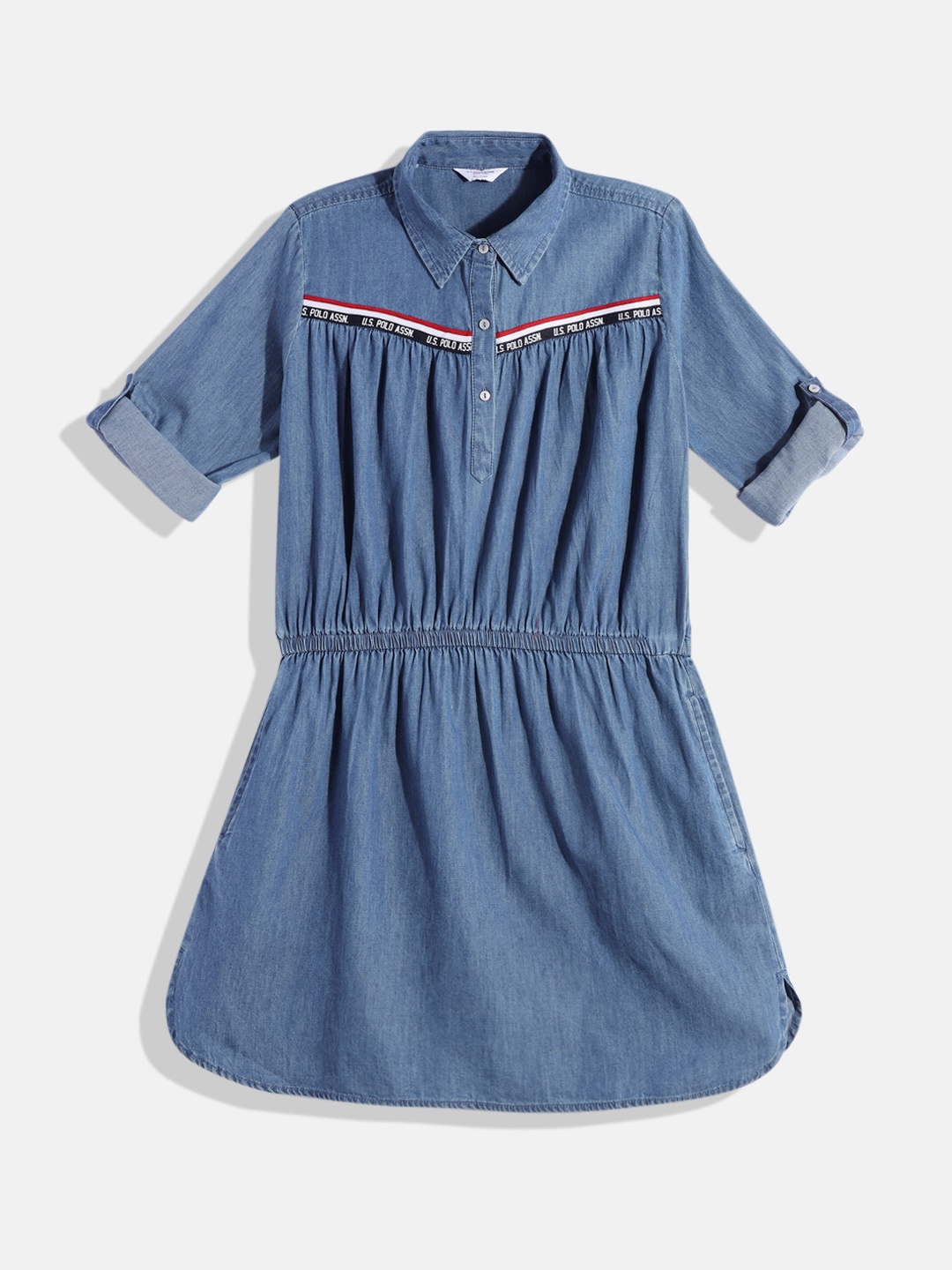

U.S. Polo Assn. Kids Girls Pure Cotton Fit & Flare Dress, Blue