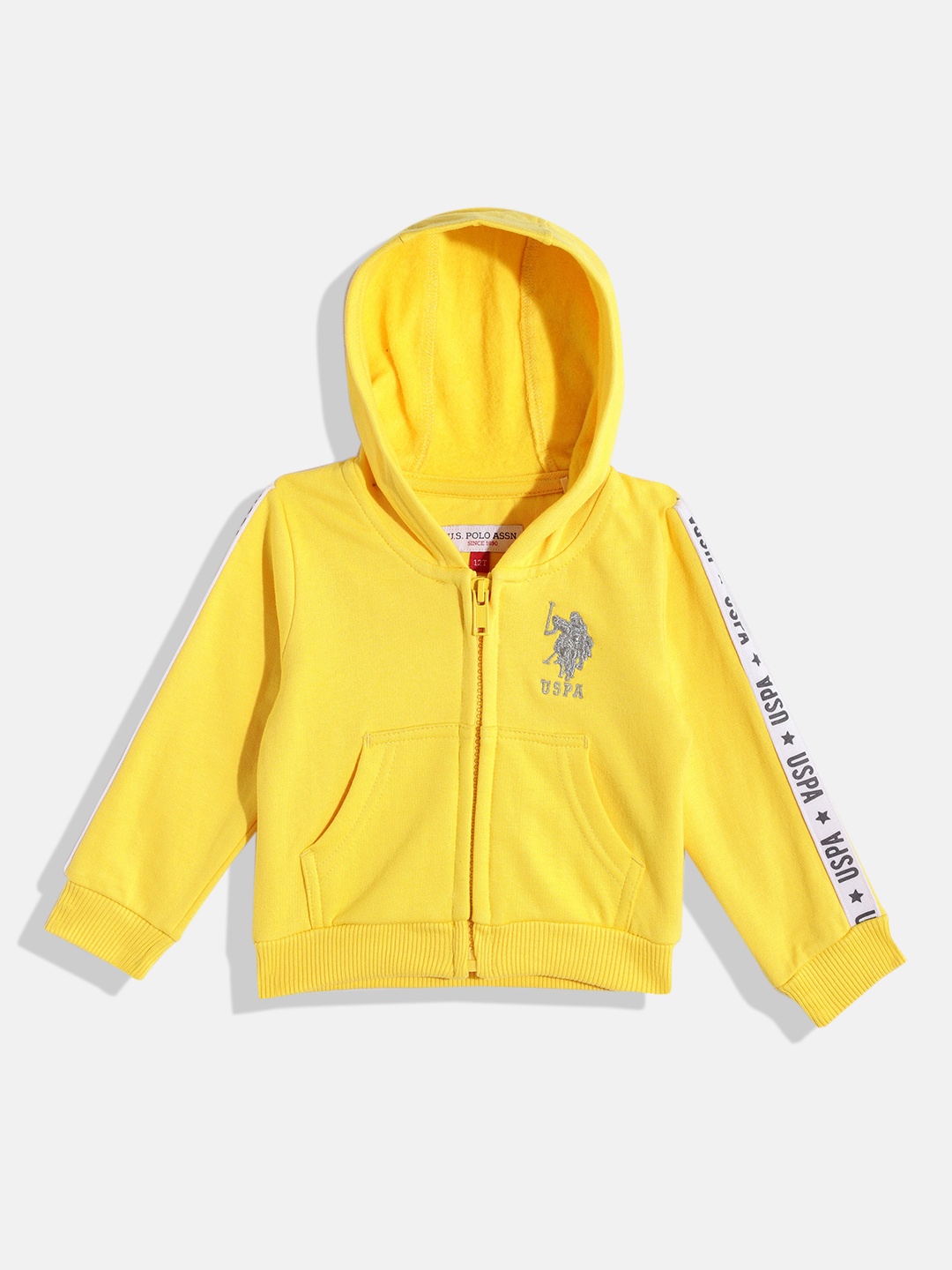 

U.S. Polo Assn. Kids Girls Yellow Brand Logo Embroidered Hooded Sweatshirt