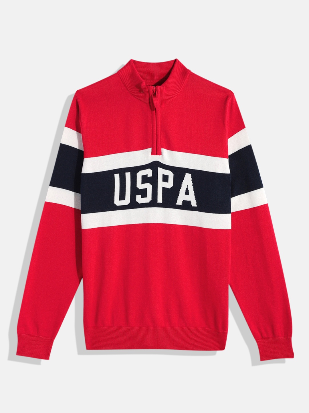 

U.S. Polo Assn. Kids Boys Red & Navy Blue Brand Logo Print Pure Cotton Pullover
