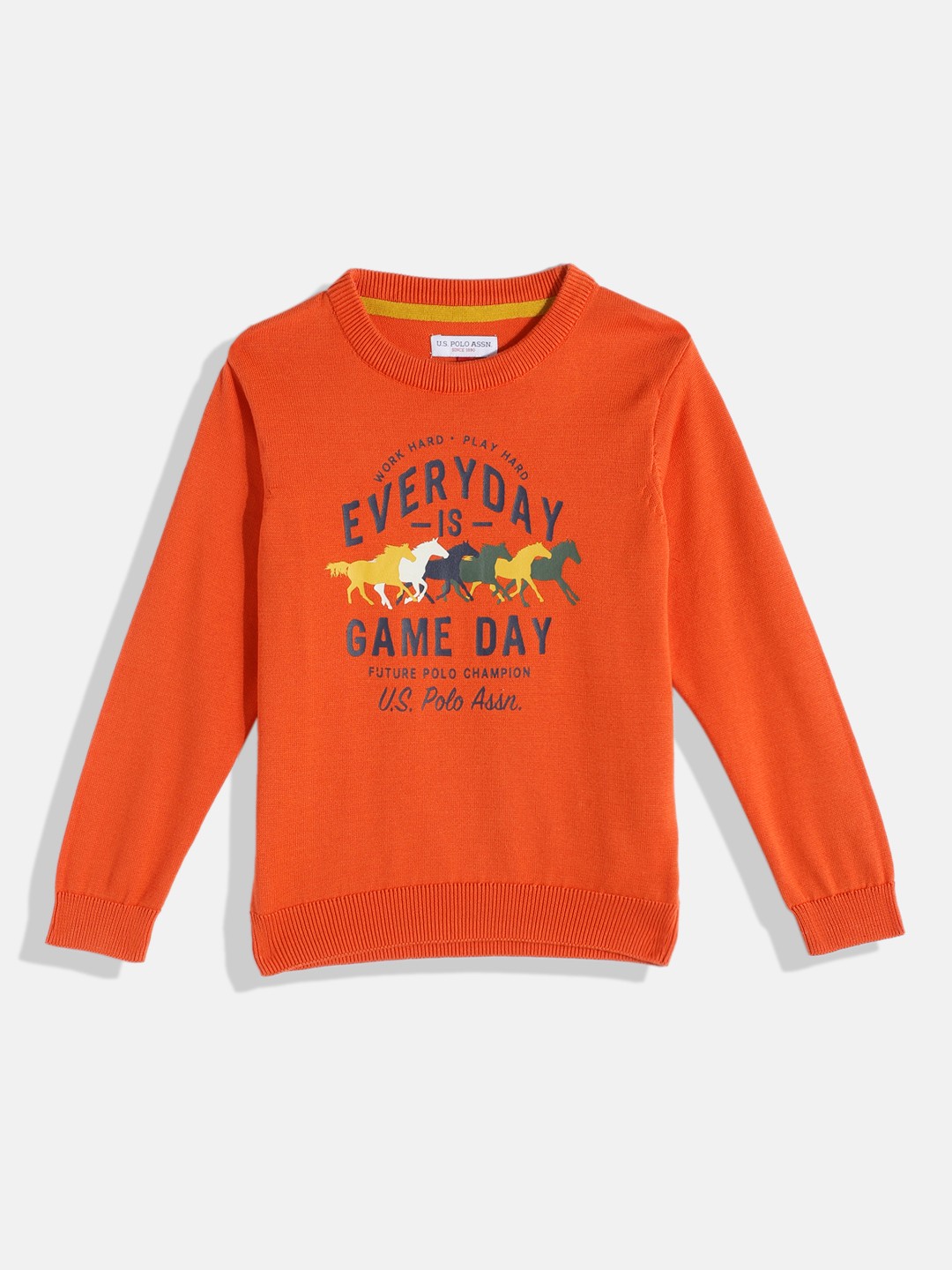 

U.S. Polo Assn. Kids Boys Orange Typography Printed Pure Cotton Pullover