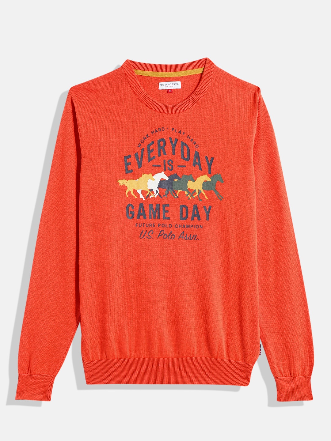 

U.S. Polo Assn. Kids Boys Orange Typography Printed Pure Cotton Pullover