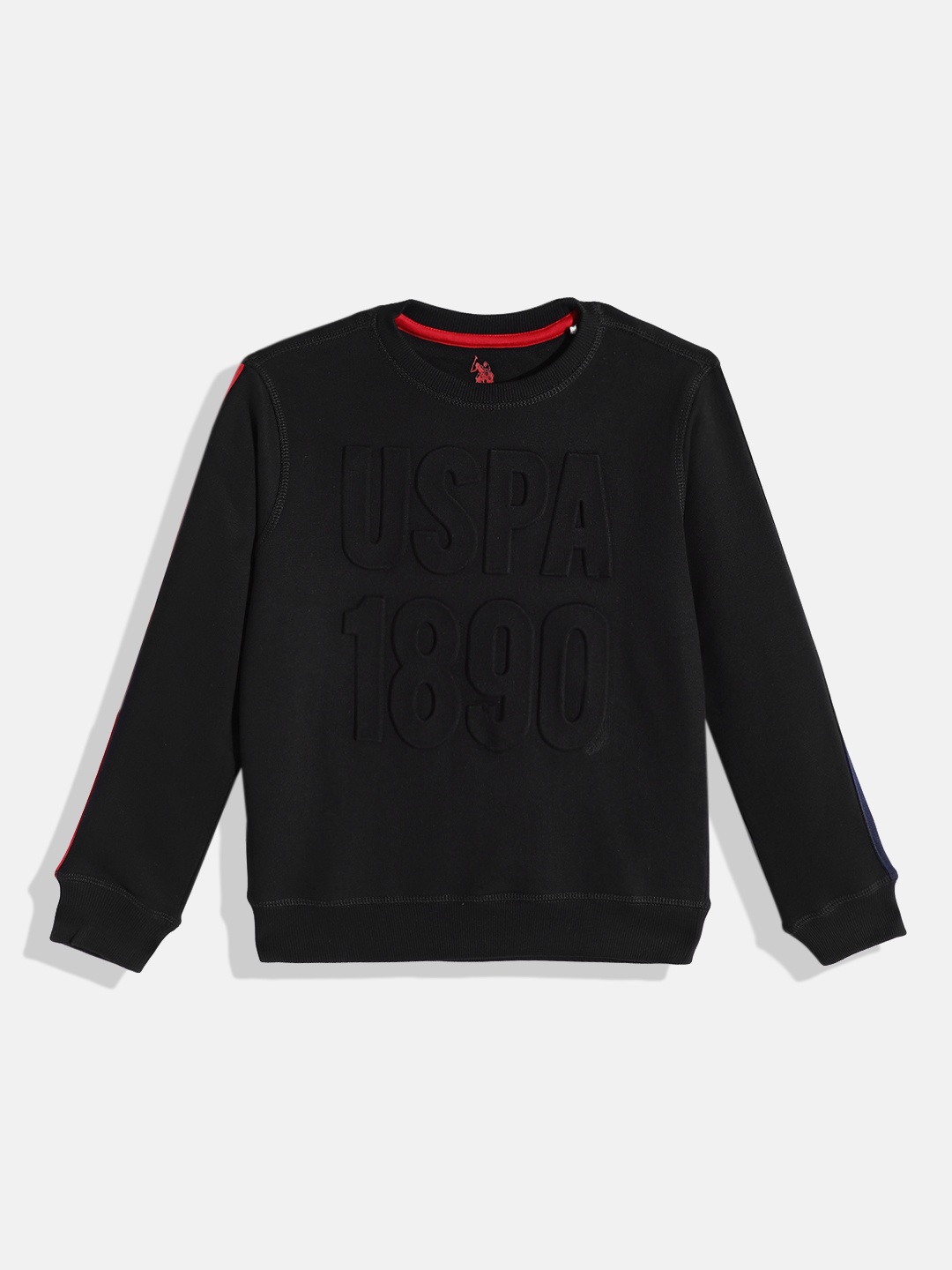 

U S Polo Assn Boys Black Solid Brand Logo Embossed Sweatshirt
