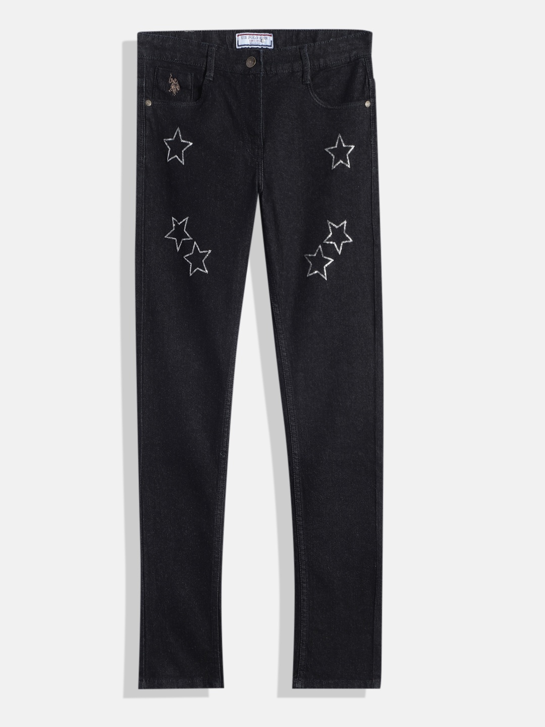 

U.S. Polo Assn. Kids Girls Slim Fit Printed Stretchable Jeans, Charcoal