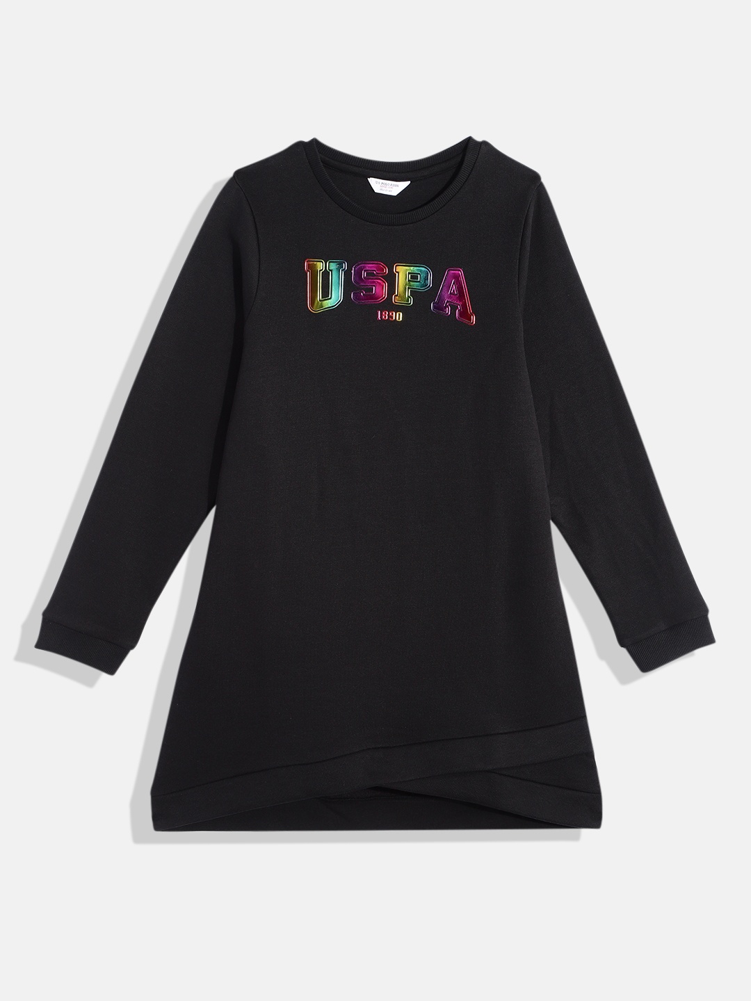 U.S. Polo Assn. Kids Girls Printed A-Line Dress, Black