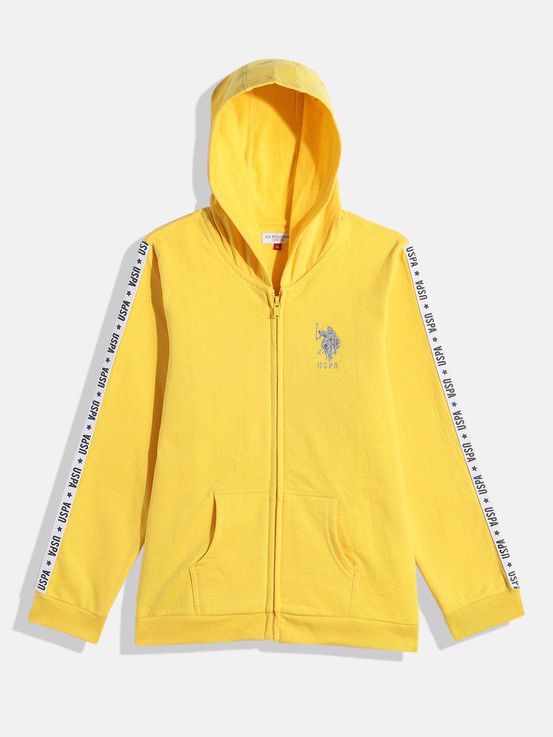 

U.S. Polo Assn. Kids Girls Yellow Brand Logo Embroidered Hooded Sweatshirt