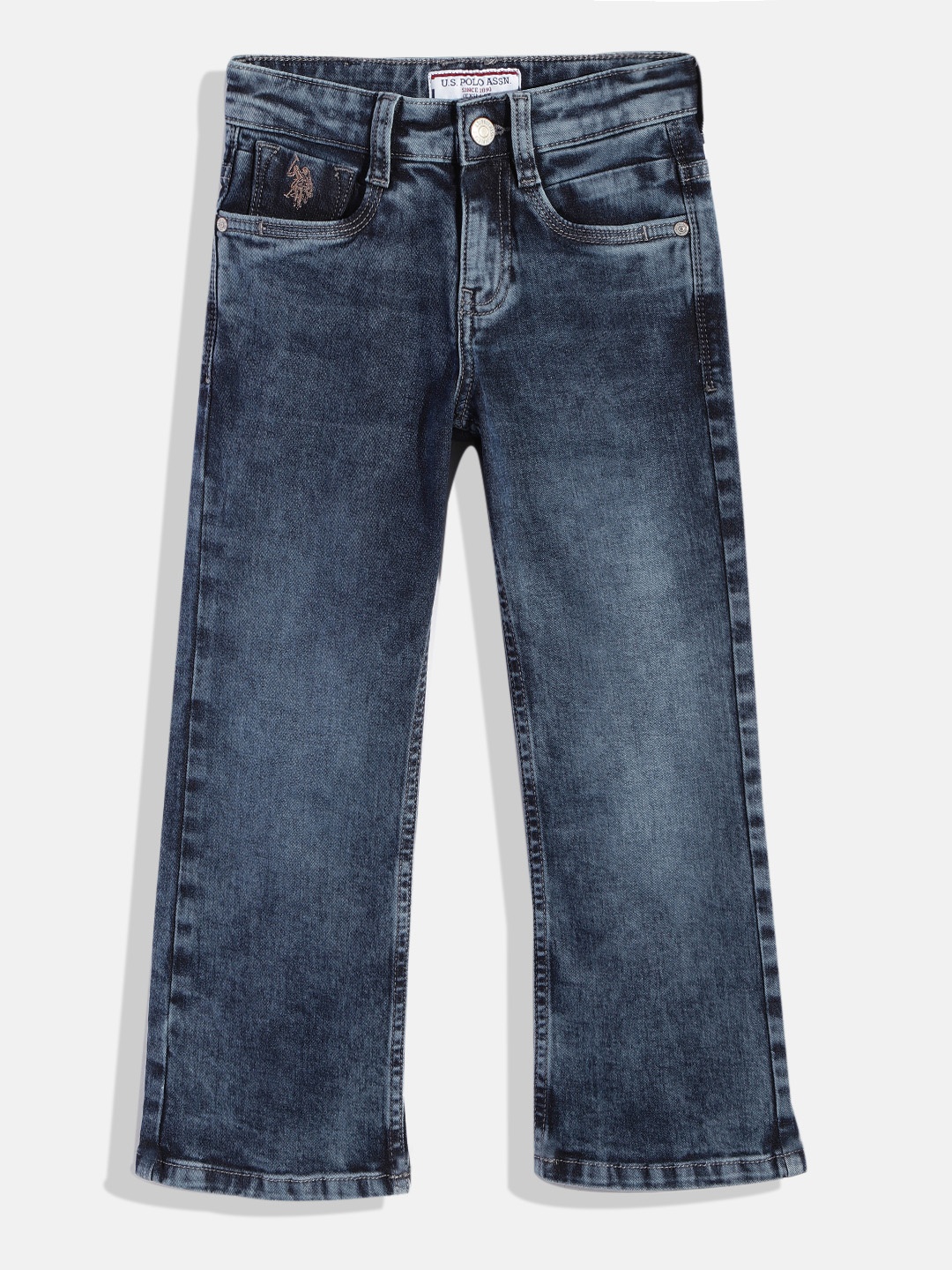 

U.S. Polo Assn. Kids Boys Blue Bootcut Heavy Fade Stretchable Jeans