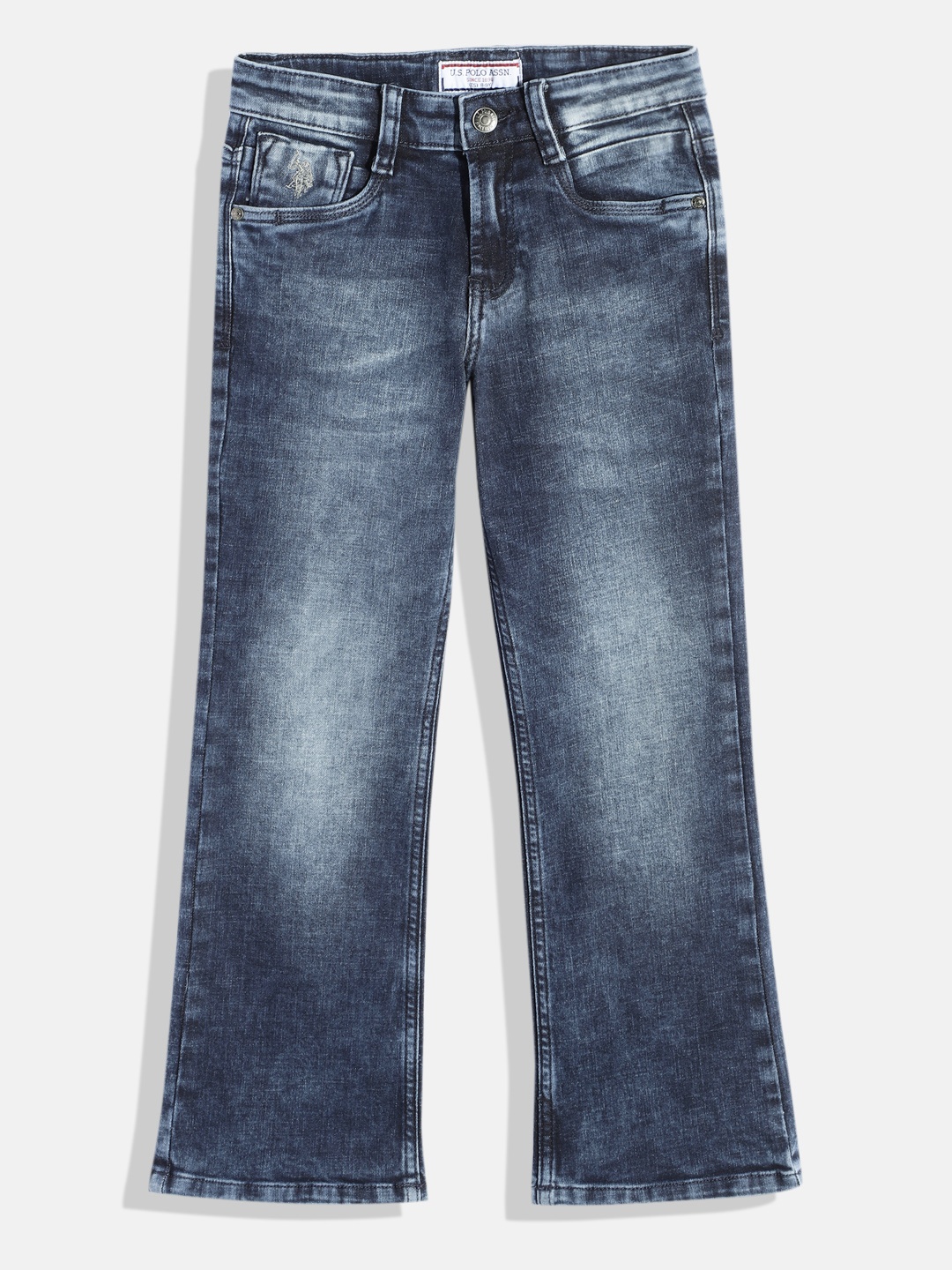 

U.S. Polo Assn. Kids Boys Bootcut Heavy Fade Stretchable Jeans, Blue