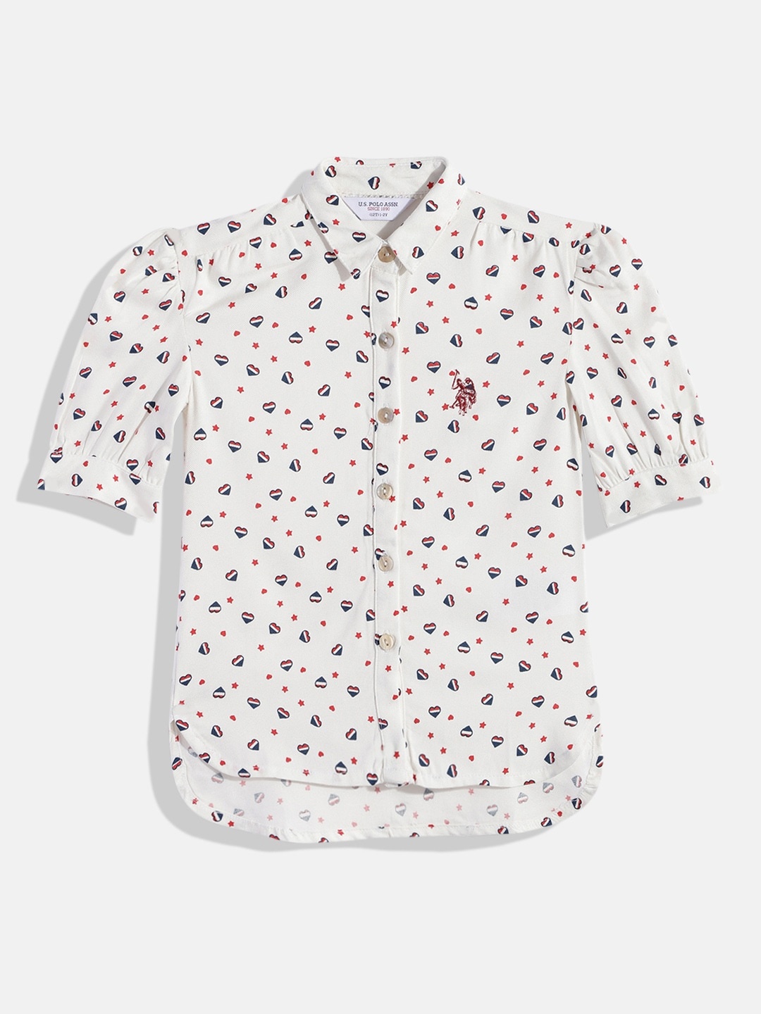 

U.S. Polo Assn. Kids Girls White Printed Shirt Style Top
