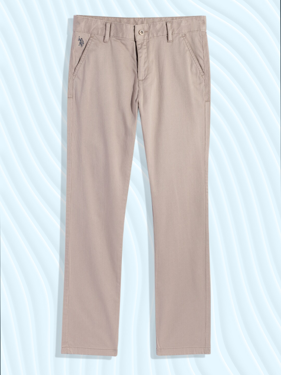 

U.S. Polo Assn. Kids Boys Beige Striped Regular Fit Mid-Rise Plain Knitted Trousers