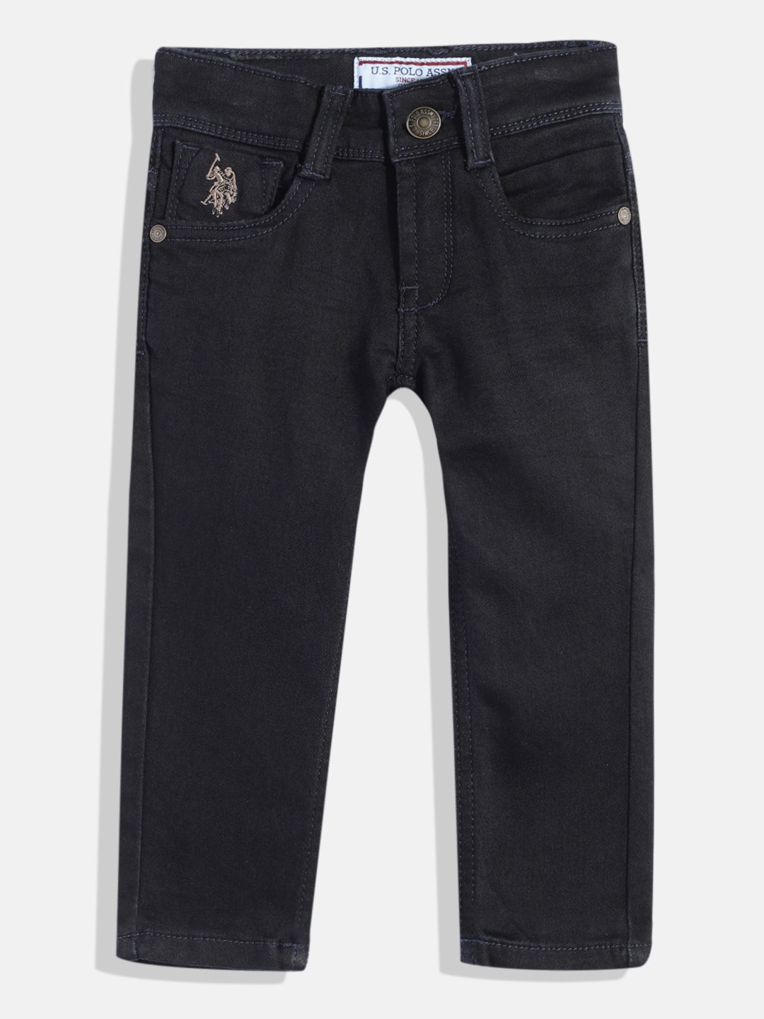 

U.S. Polo Assn. Kids Boys Navy Blue Slim Fit Mid-Rise Clean Look Stretchable Jeans