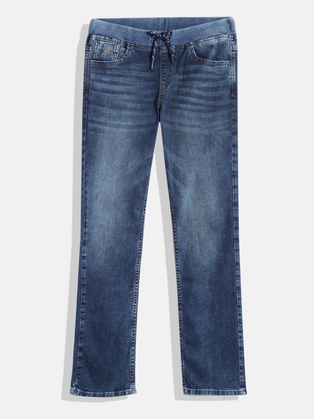 

U.S. Polo Assn. Kids Boys Slim Fit Light Fade Stretchable Drawstring Jeans, Blue