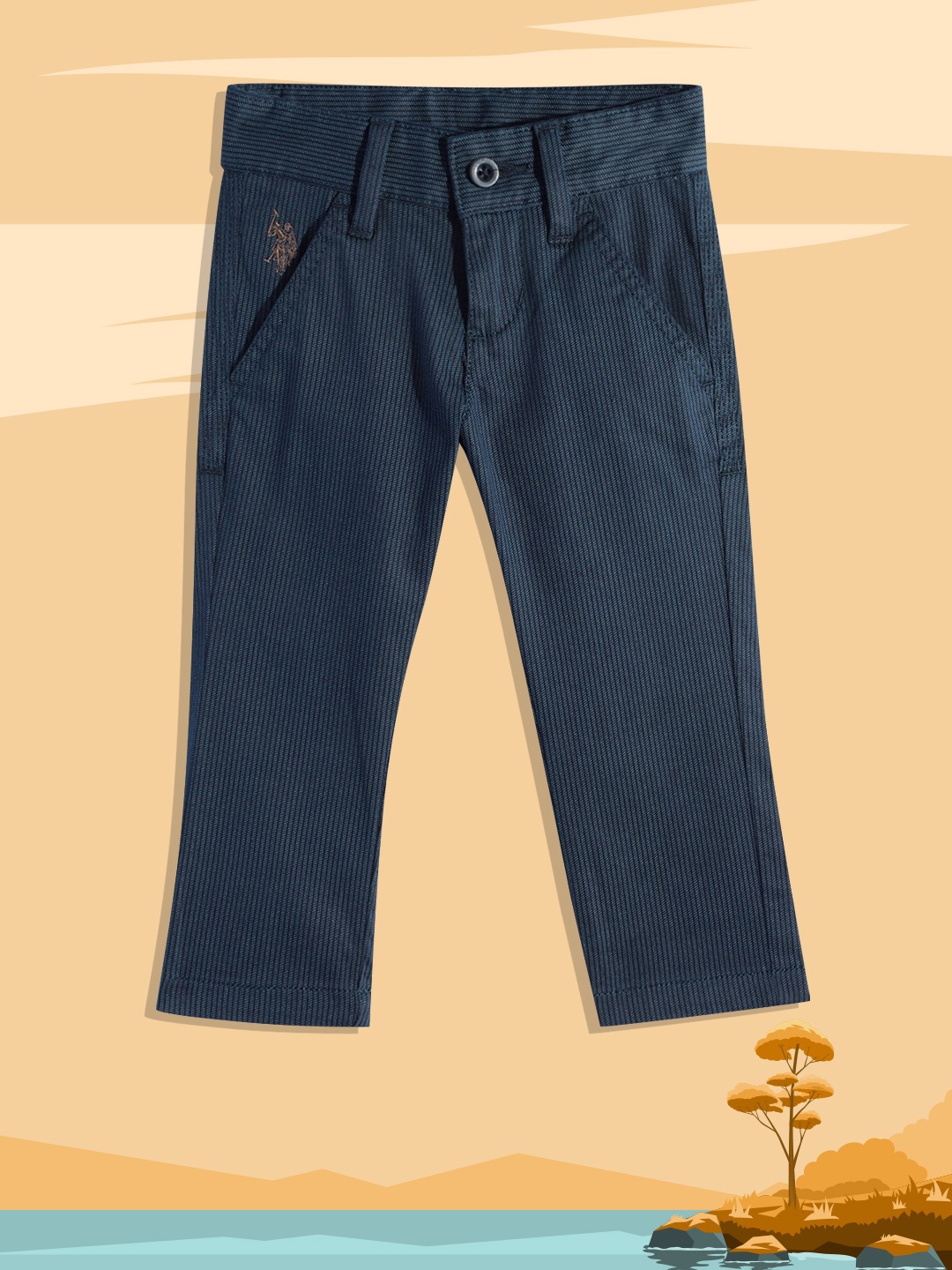 

U.S. Polo Assn. Kids Boys Navy Blue Self Design Trousers