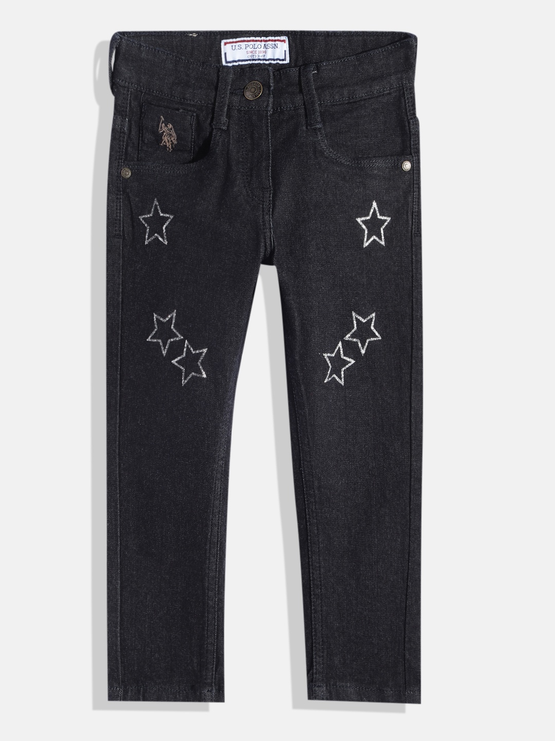 

U.S. Polo Assn. Kids Girls Slim Fit Printed Stretchable Jeans, Charcoal