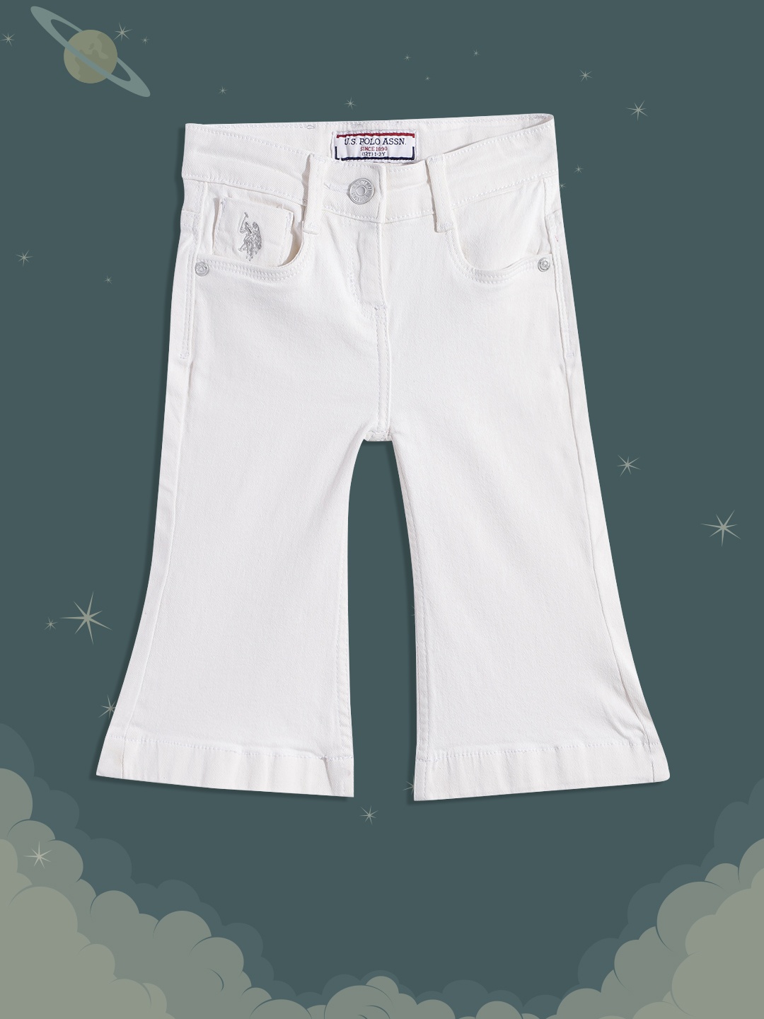 

U.S. Polo Assn. Kids Girls White Bootcut Stretchable Jeans