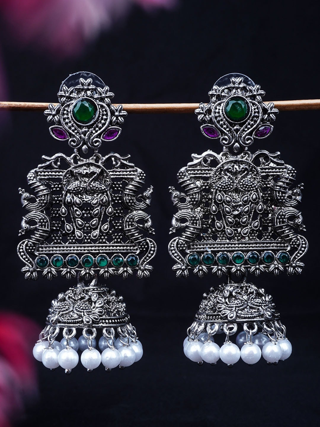 

Urmika Silver-Toned & White Classic Jhumkas Earrings