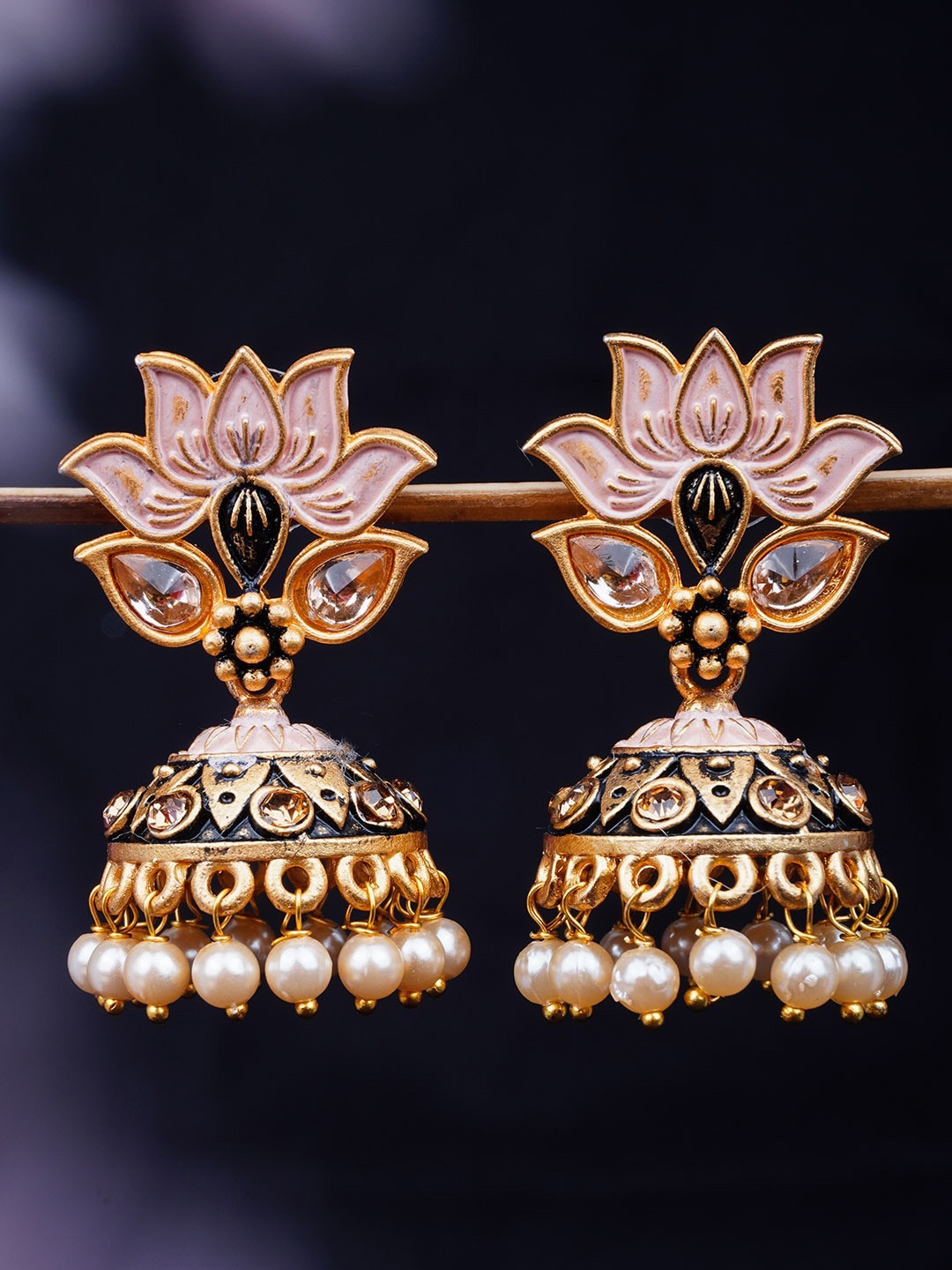 

Urmika Gold-Toned & Pink Dome Shaped Jhumkas Earrings