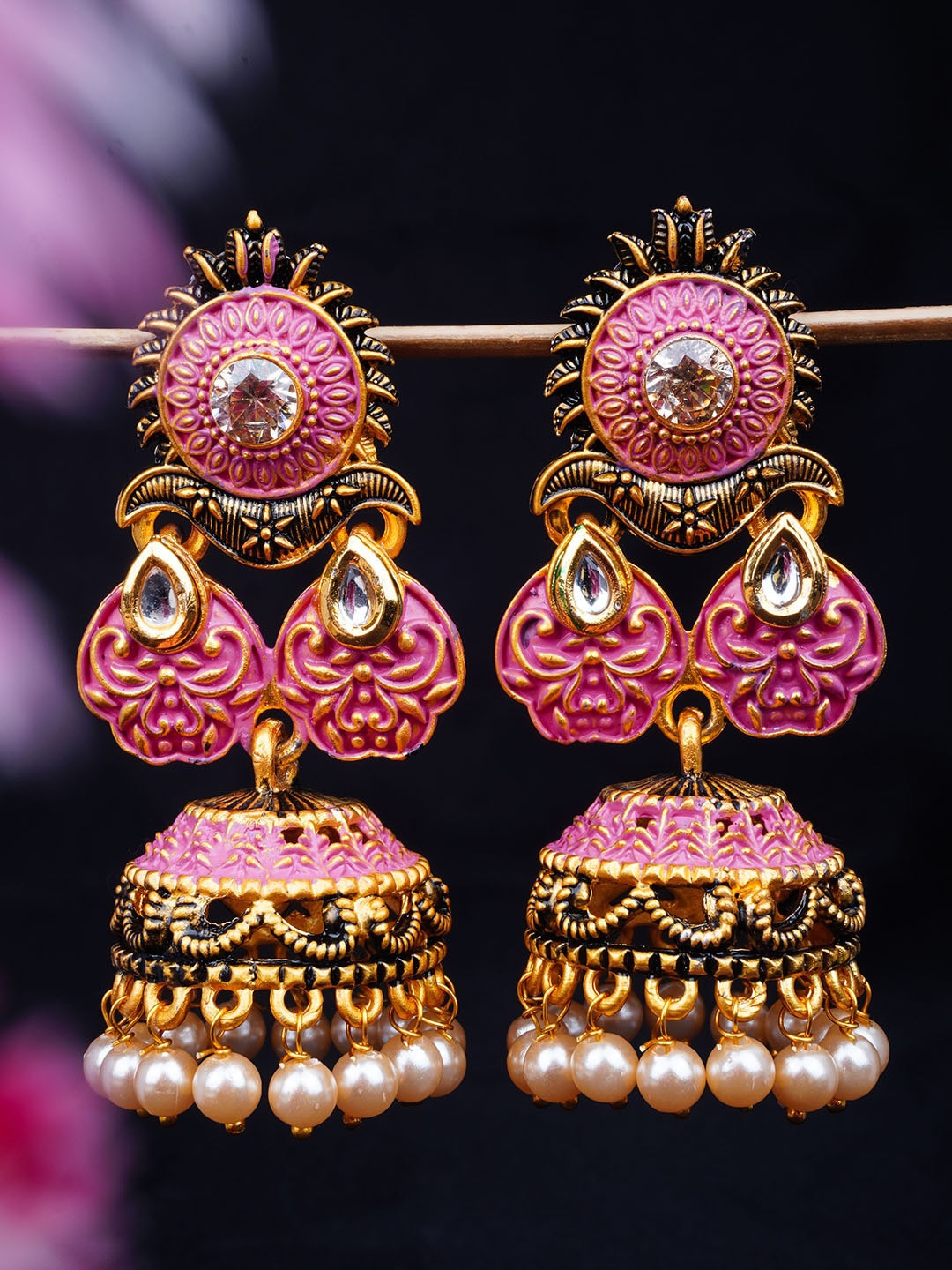 

Urmika Pink Classic Jhumkas Earrings