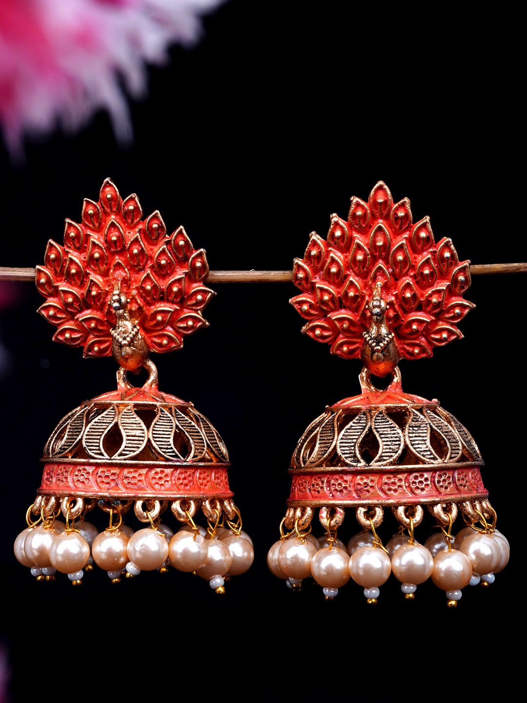 

Urmika Women Red Lotus Ethnic Jhumkas Earrings