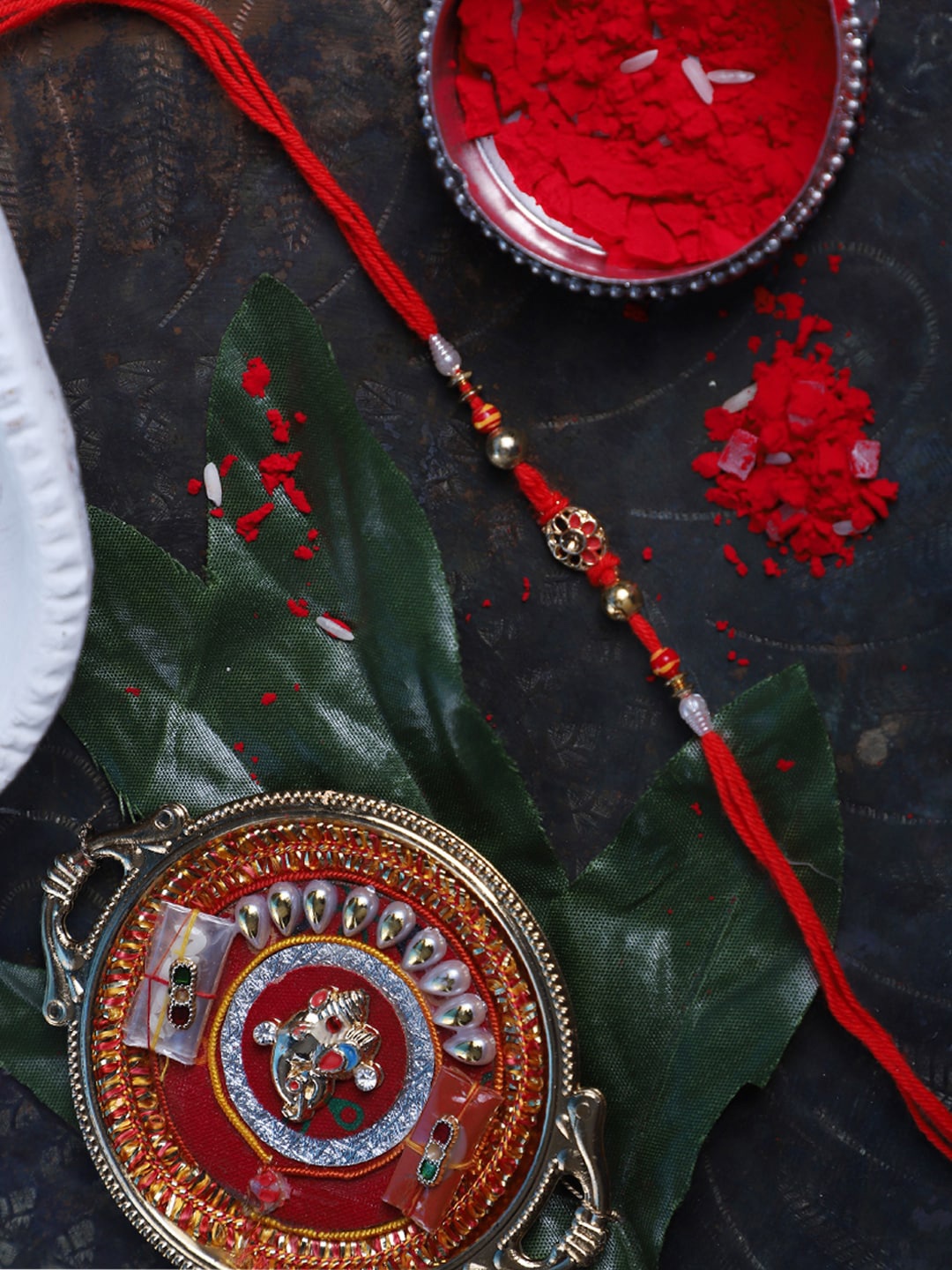 

ANIKAS CREATION Red Beaded Thread Rakhi Combo