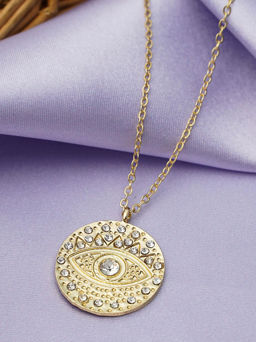 

Ferosh Women Gold-Toned & White Studded Evil Eye Pendant